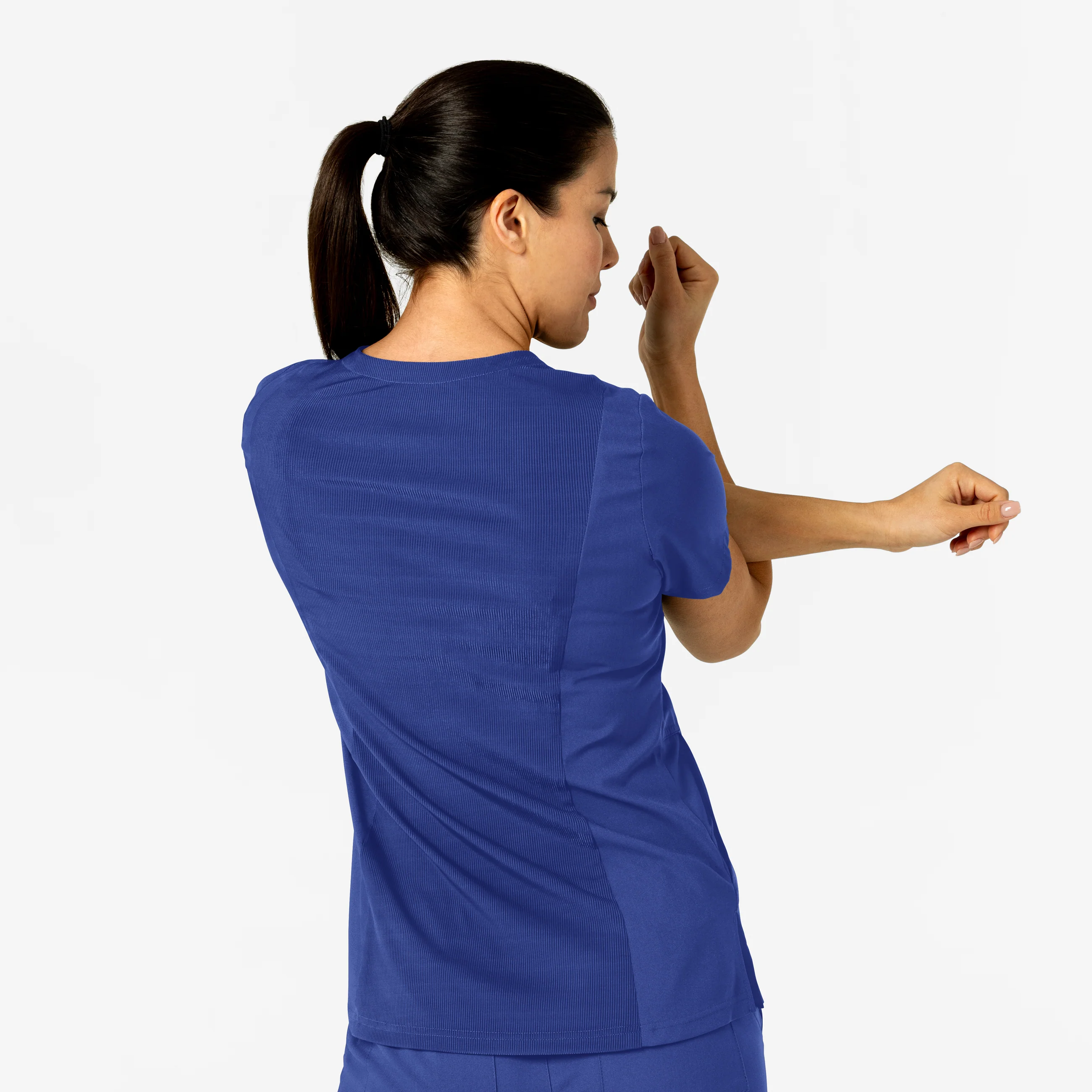 W123 Women's Flex-n-Reach V-Neck Scrub Top - Galaxy Blue - Image 10