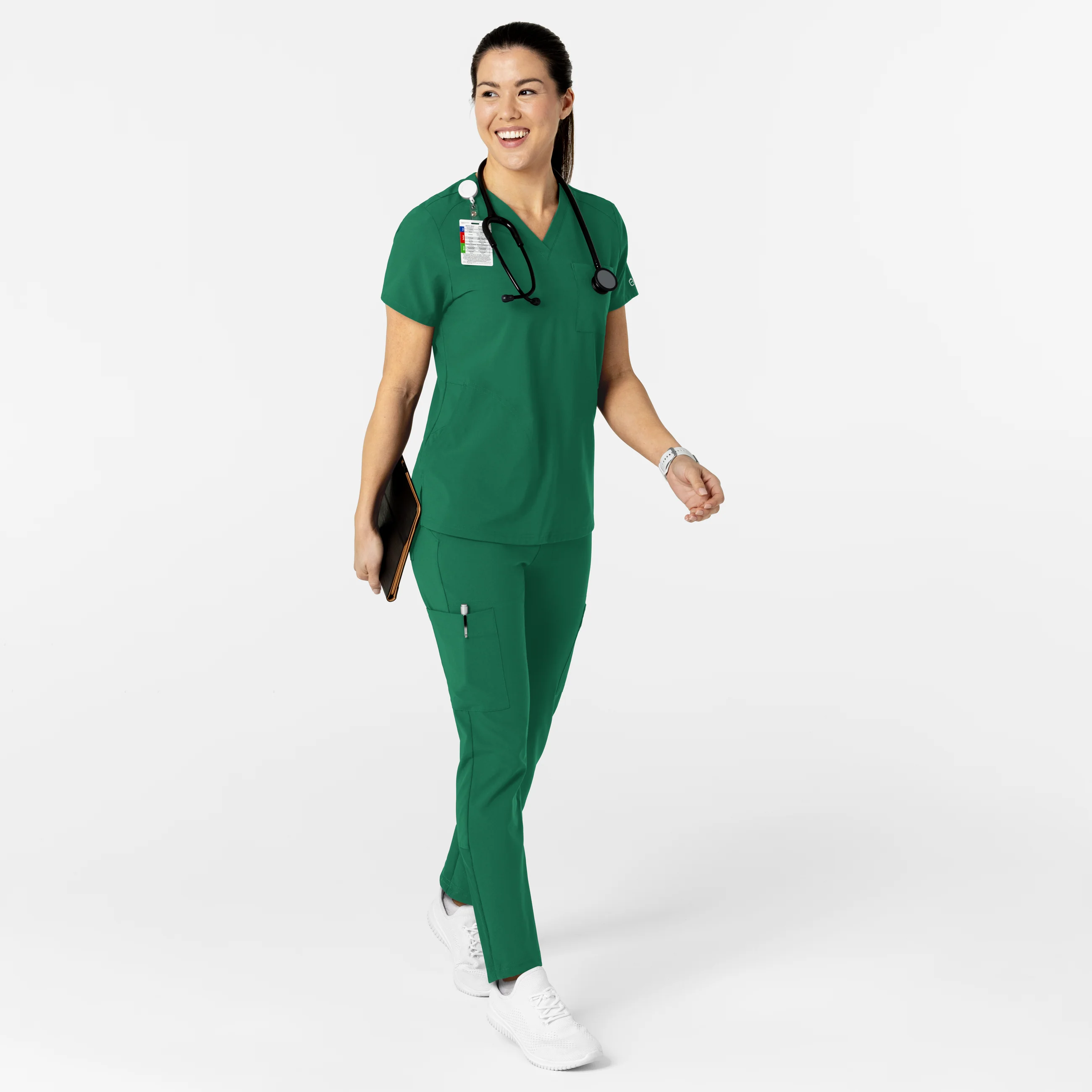 W123 Women's Flex-n-Reach V-Neck Scrub Top - Hunter - Image 3