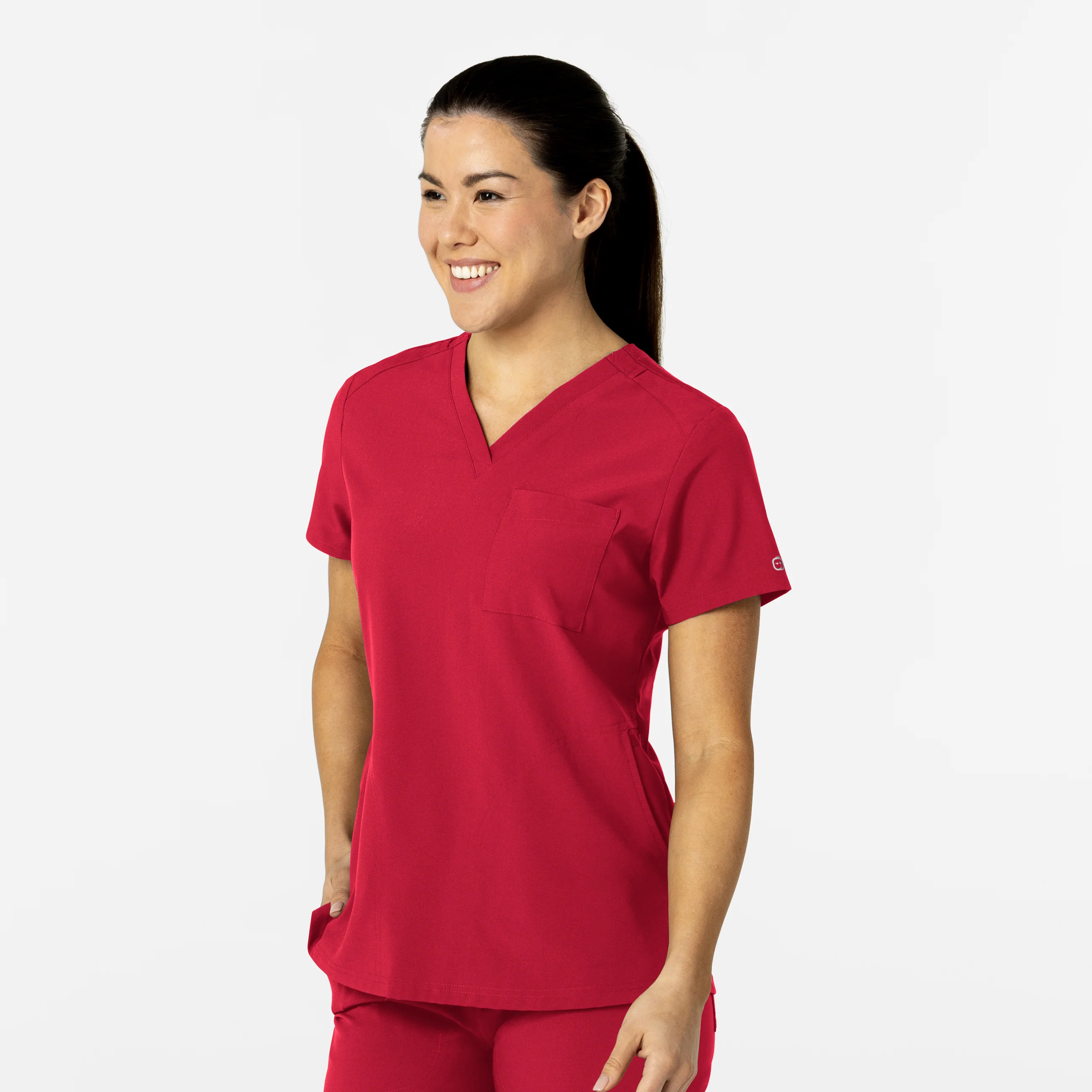 W123 Women's Flex-n-Reach V-Neck Scrub Top - Red - Image 4