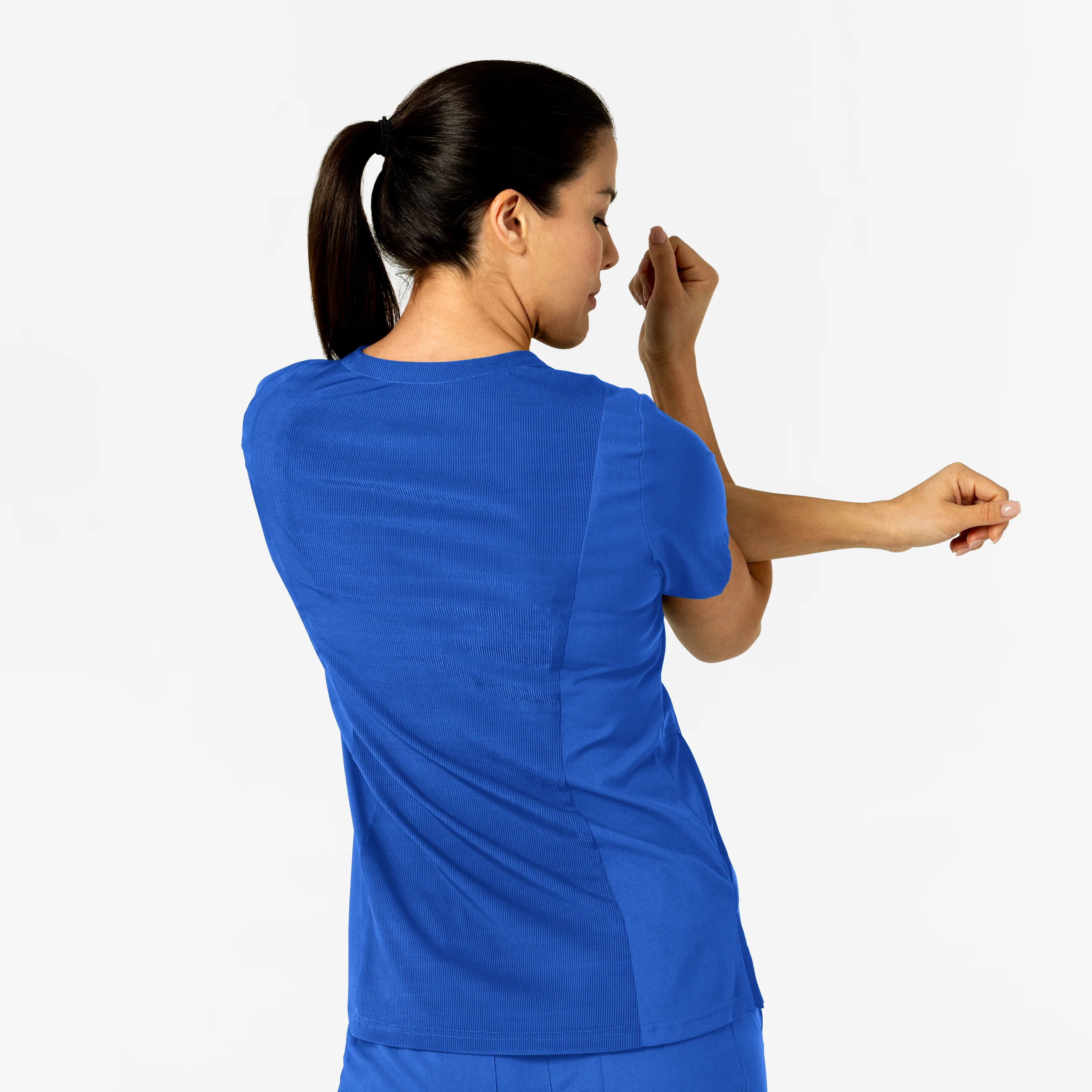 W123 Women's Flex-n-Reach V-Neck Scrub Top - Royal - Image 11
