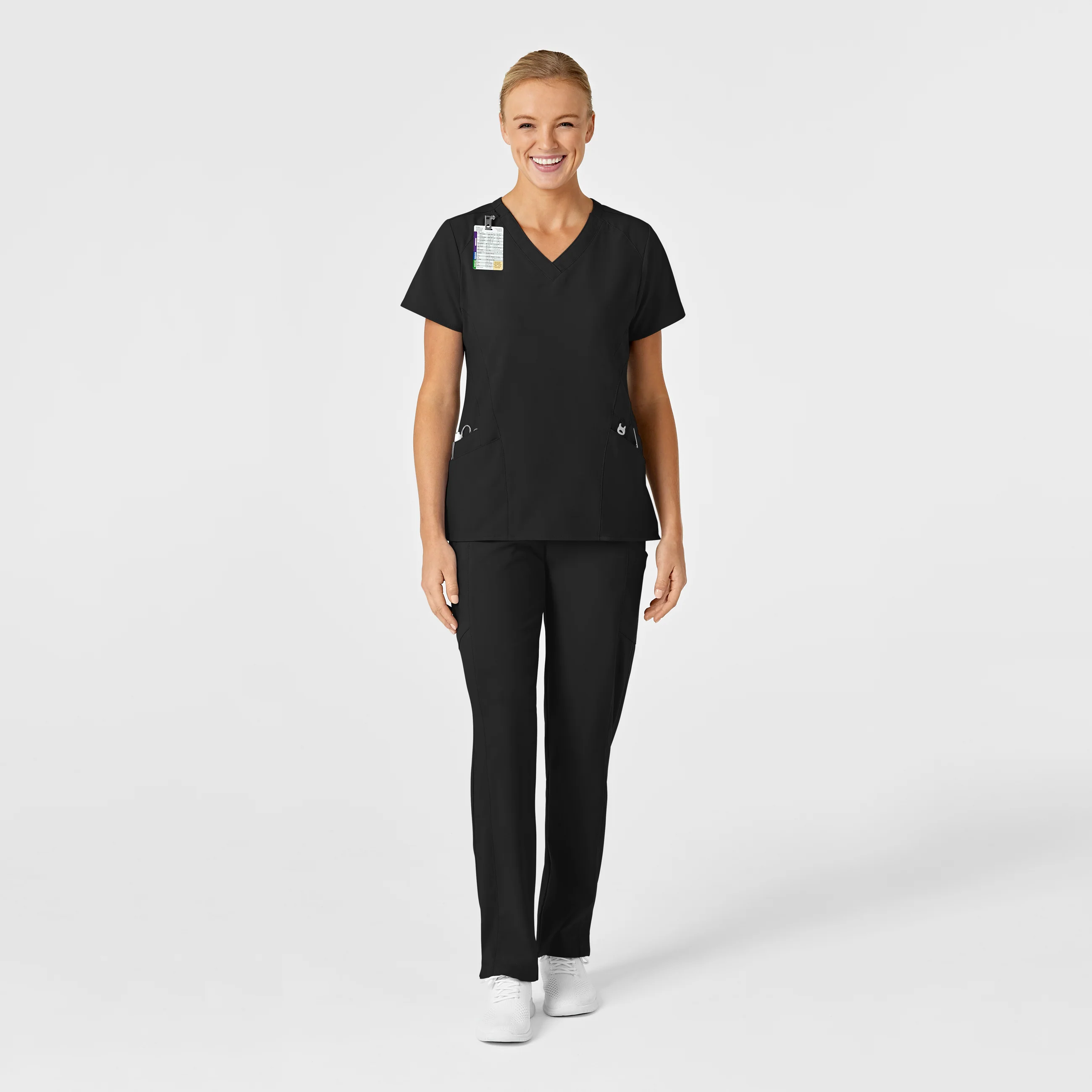 W123 Women's Stylized V-Neck Scrub Top - Black - Image 3