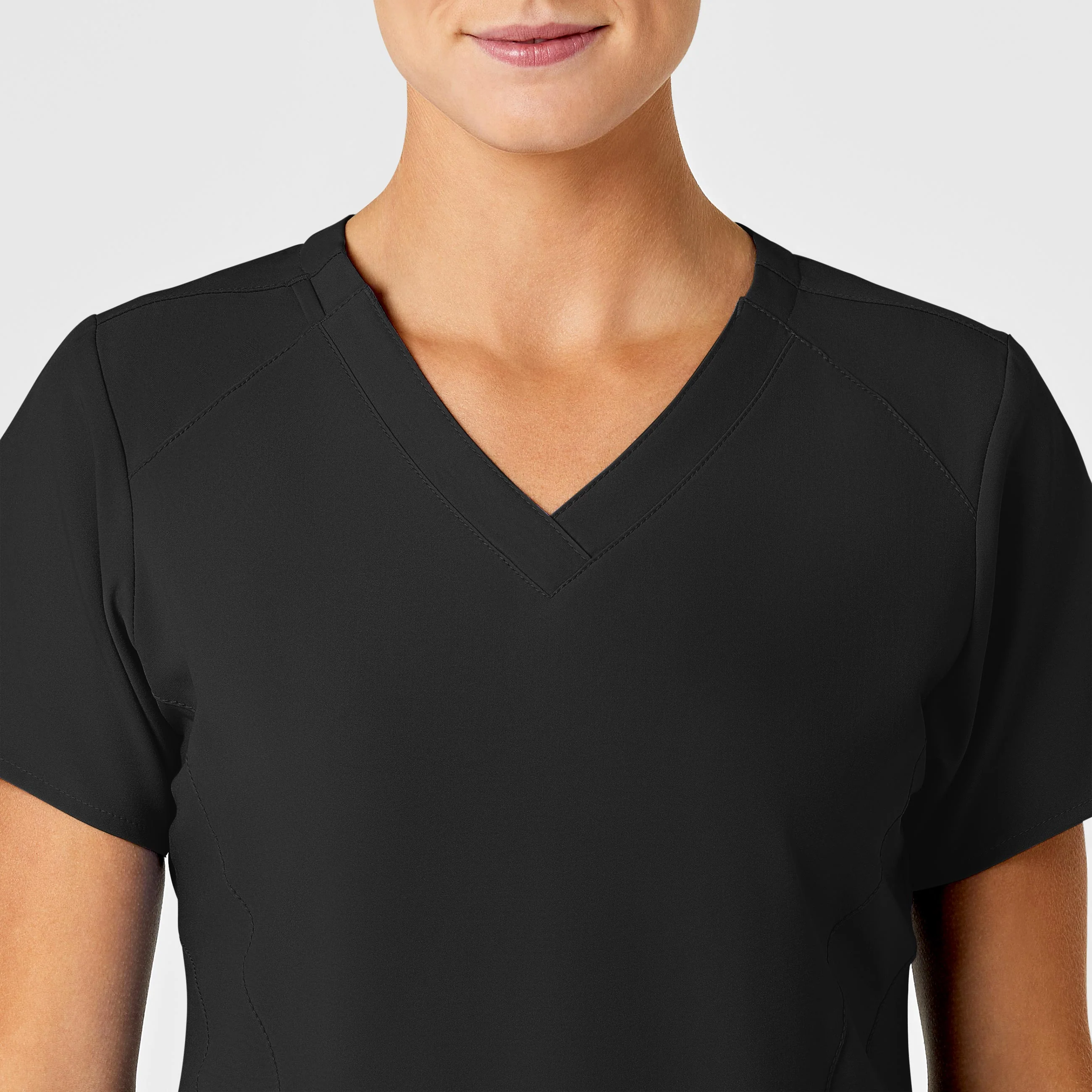 W123 Women's Stylized V-Neck Scrub Top - Black - Image 5