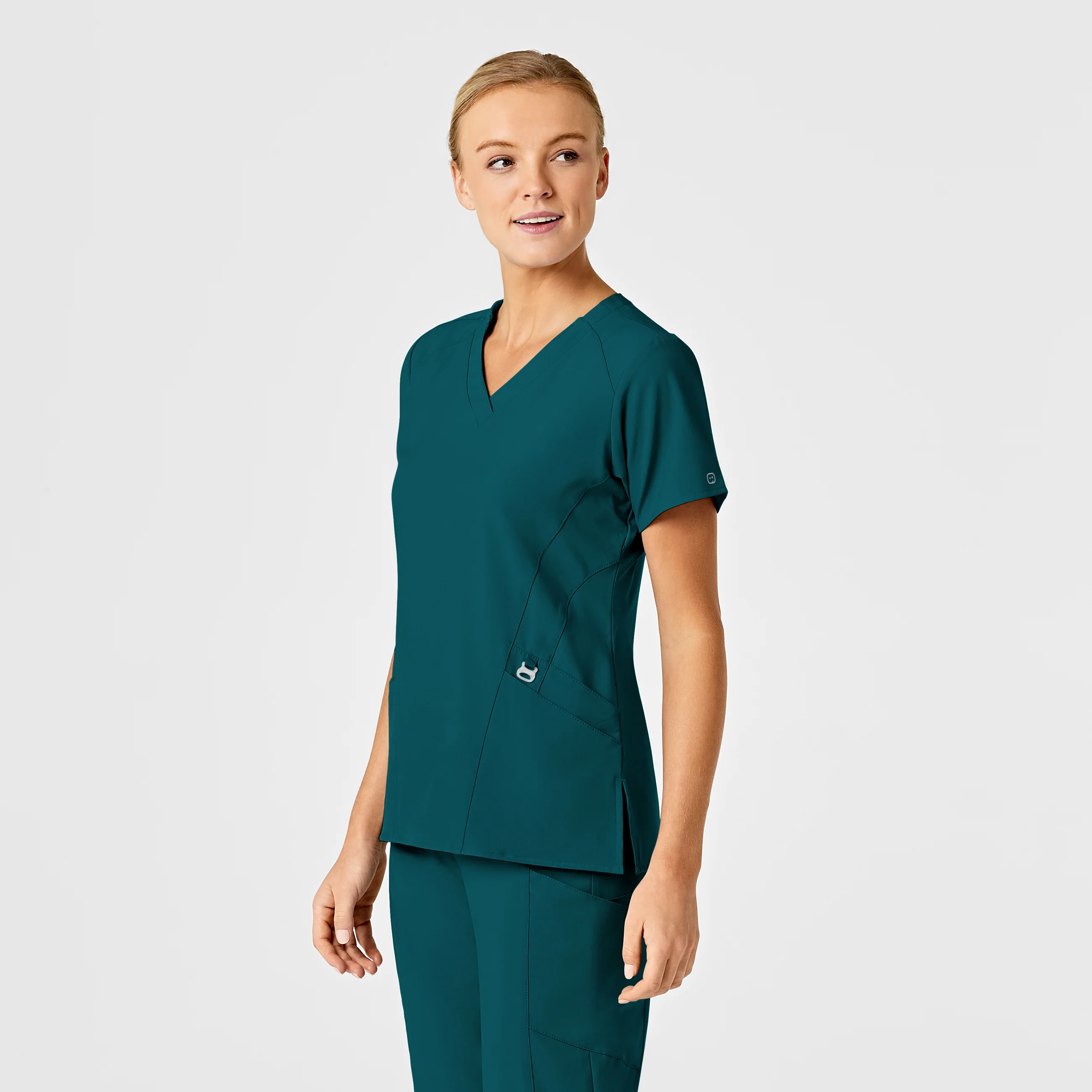 W123 Women's Stylized V-Neck Scrub Top - Caribbean - Image 4