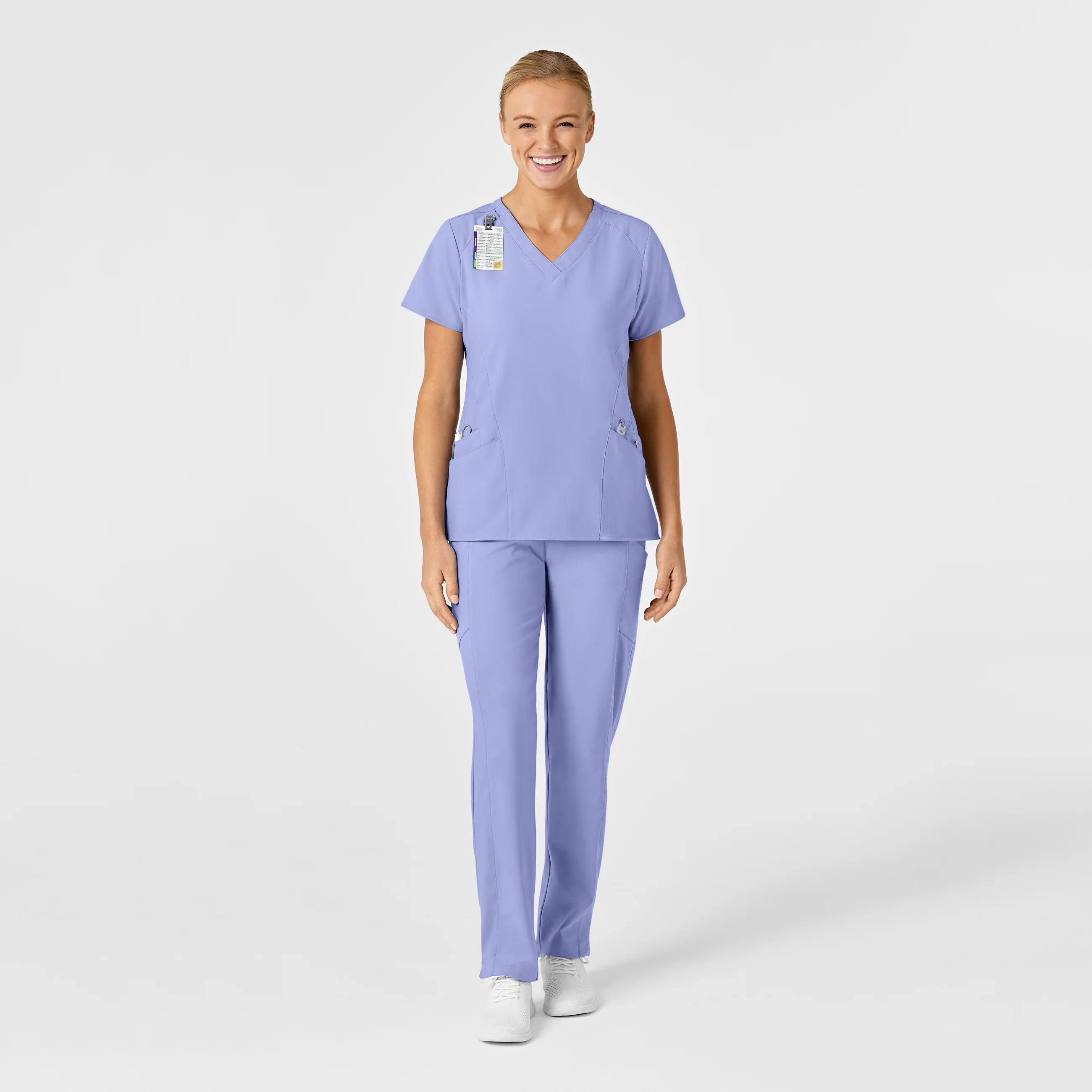 W123 Women's Stylized V-Neck Scrub Top - Ceil Blue - Image 3