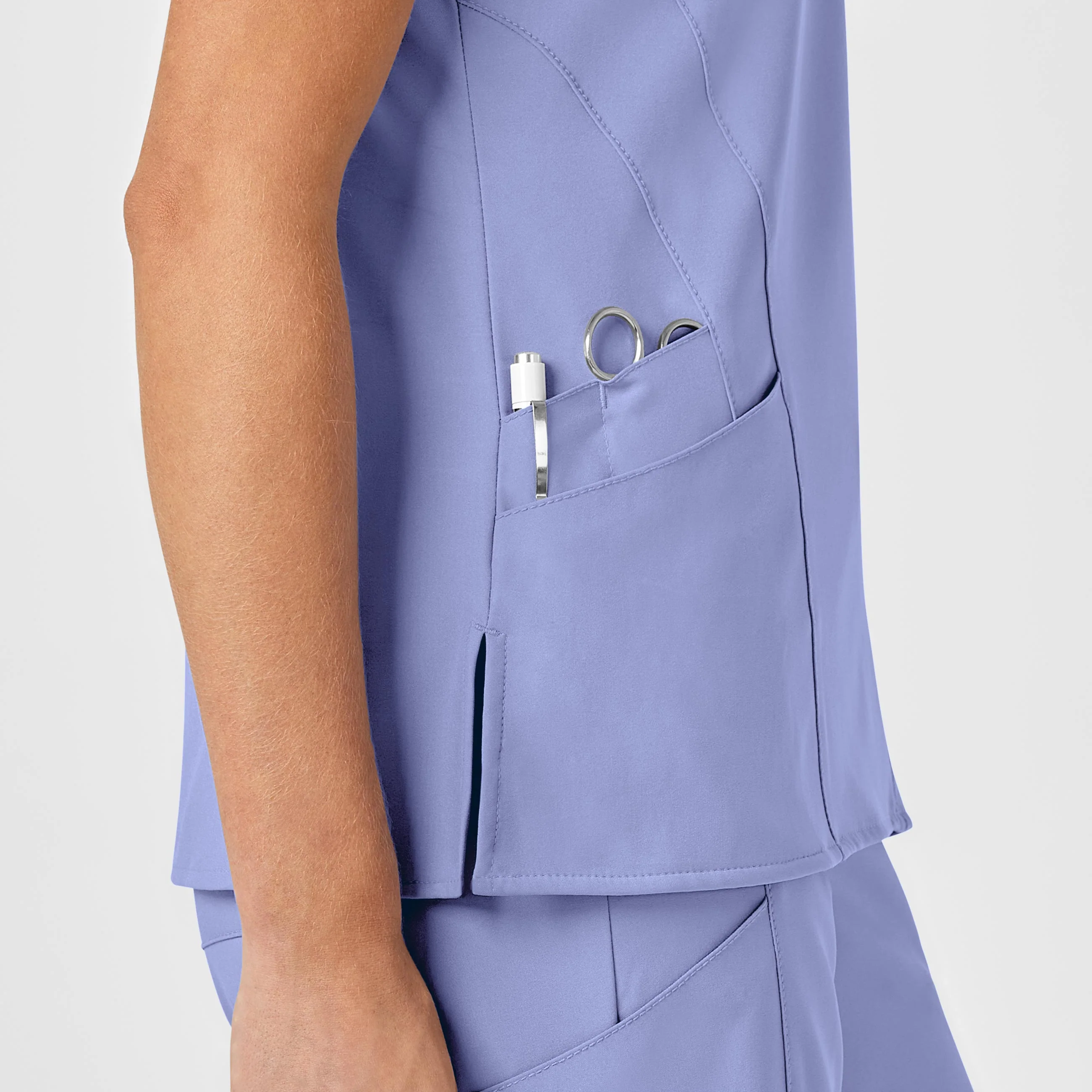 W123 Women's Stylized V-Neck Scrub Top - Ceil Blue - Image 8