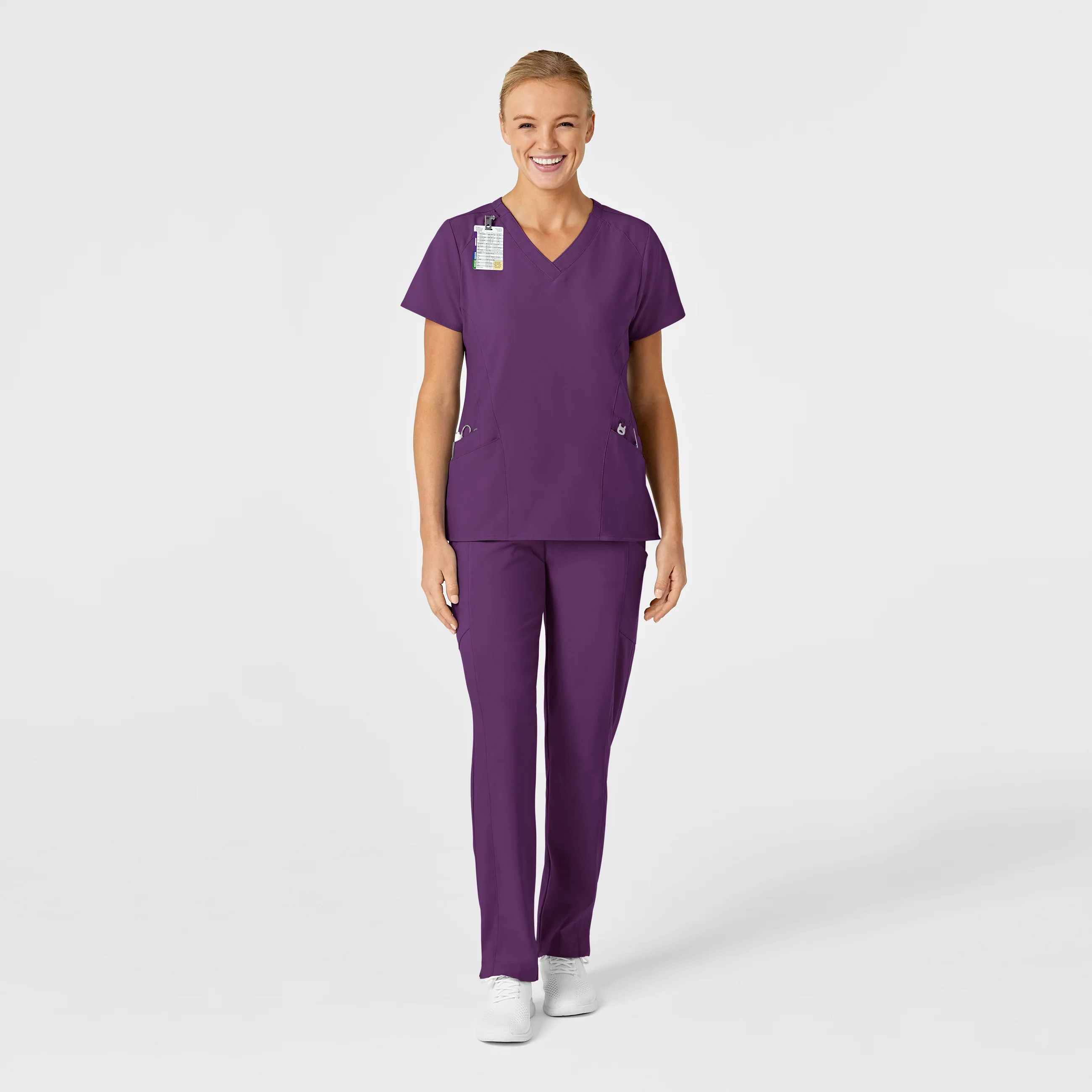 W123 Women's Stylized V-Neck Scrub Top - Eggplant - Image 3