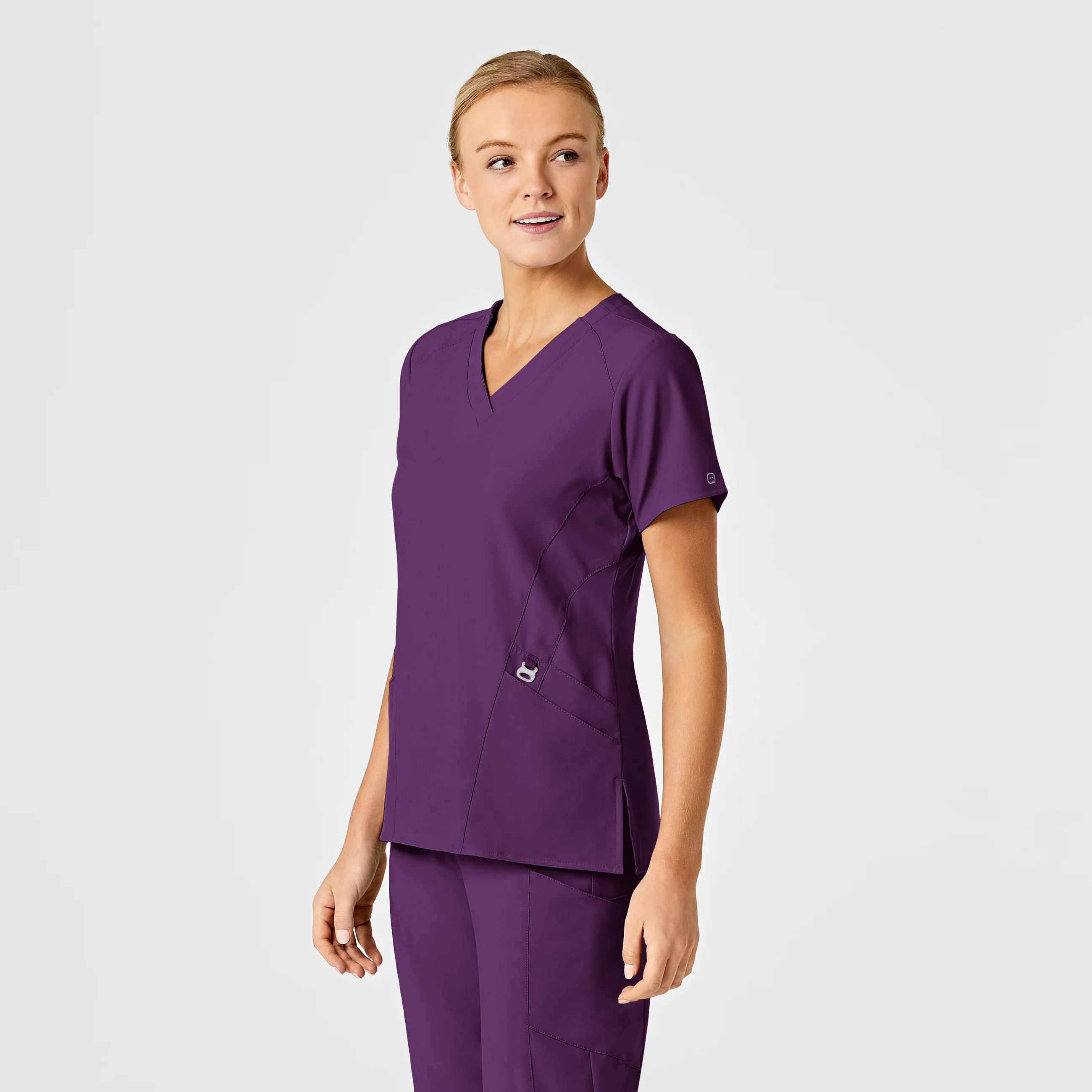 W123 Women's Stylized V-Neck Scrub Top - Eggplant - Image 4