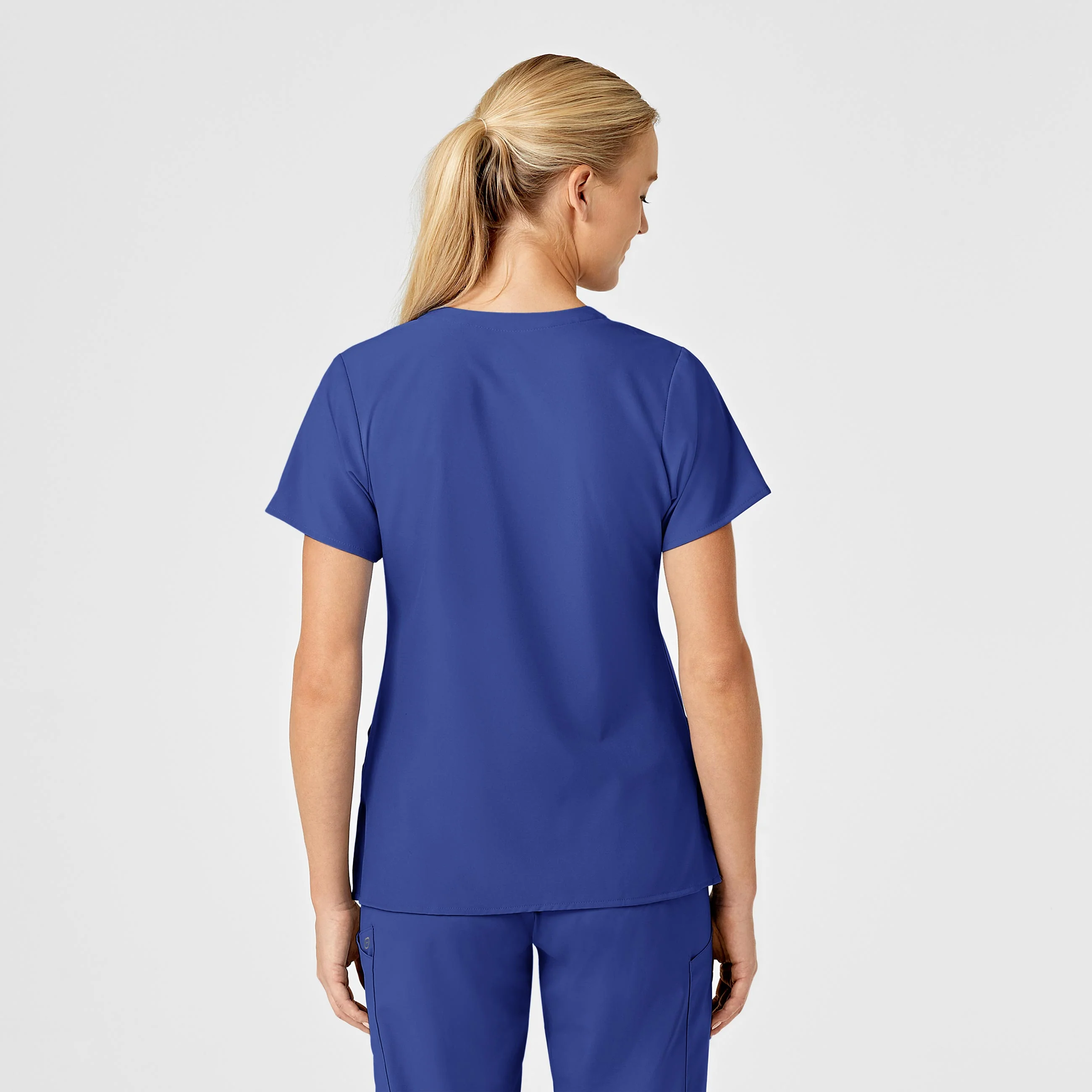 W123 Women's Stylized V-Neck Scrub Top - Galaxy Blue - Image 3
