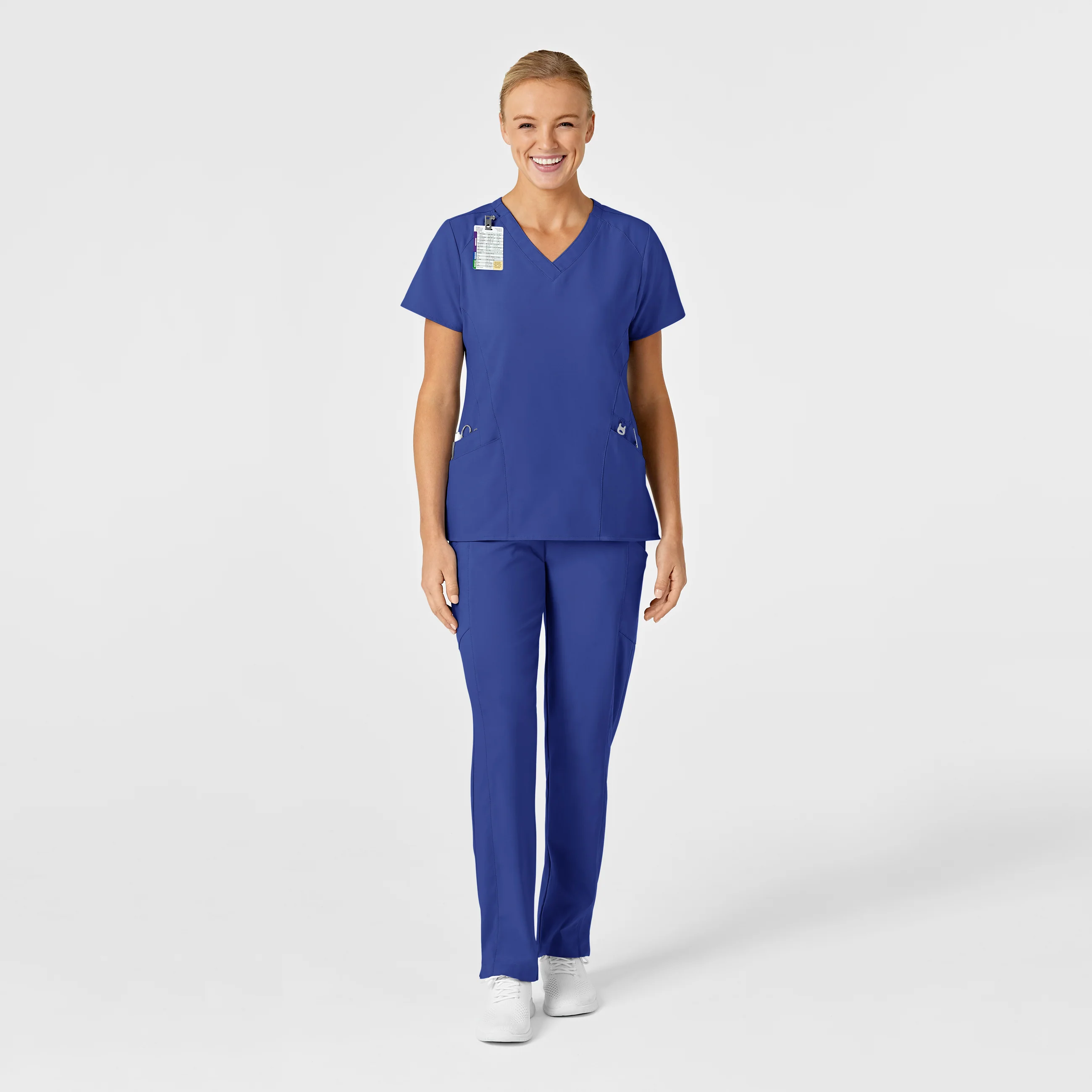 W123 Women's Stylized V-Neck Scrub Top - Galaxy Blue - Image 4