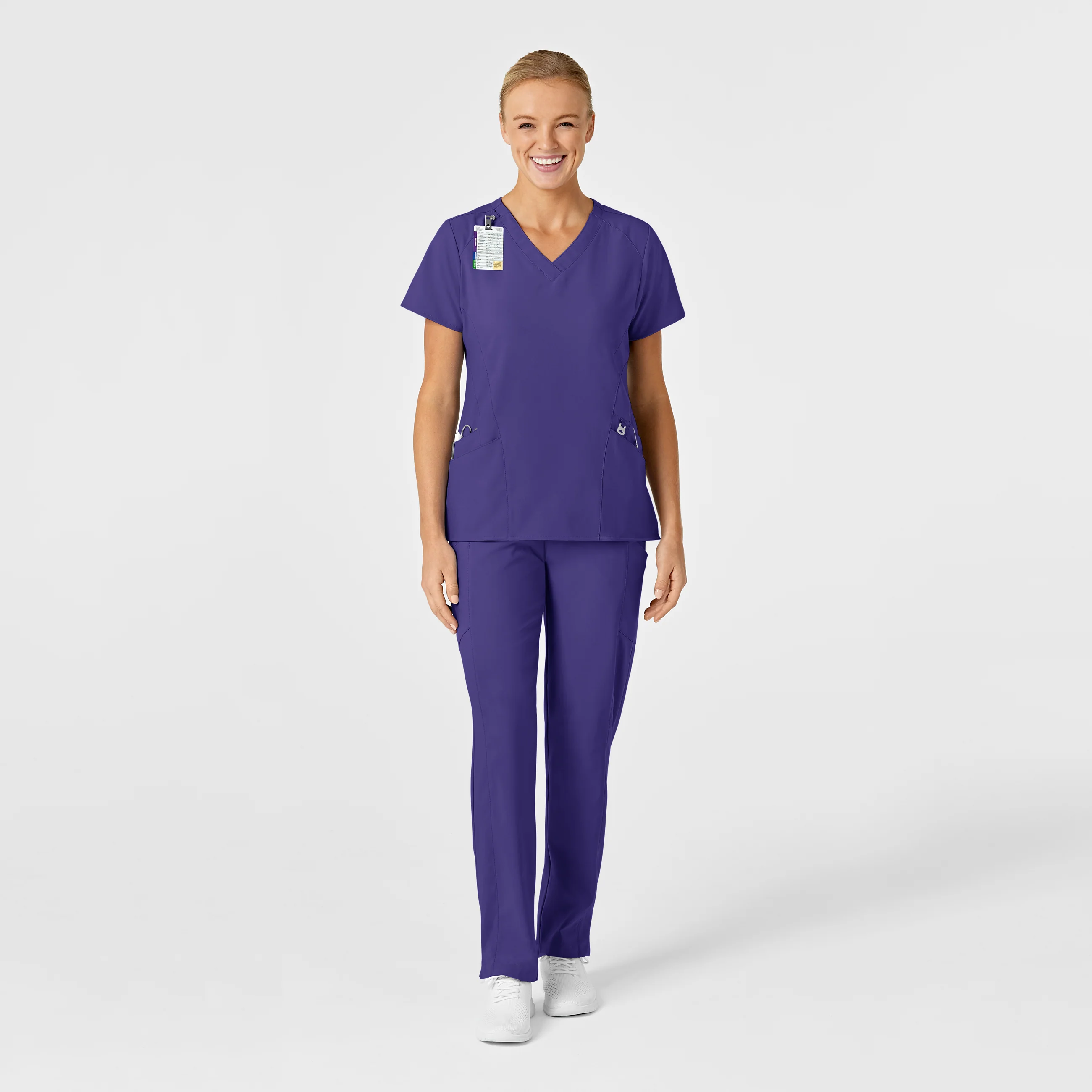 W123 Women's Stylized V-Neck Scrub Top - Grape - Image 3