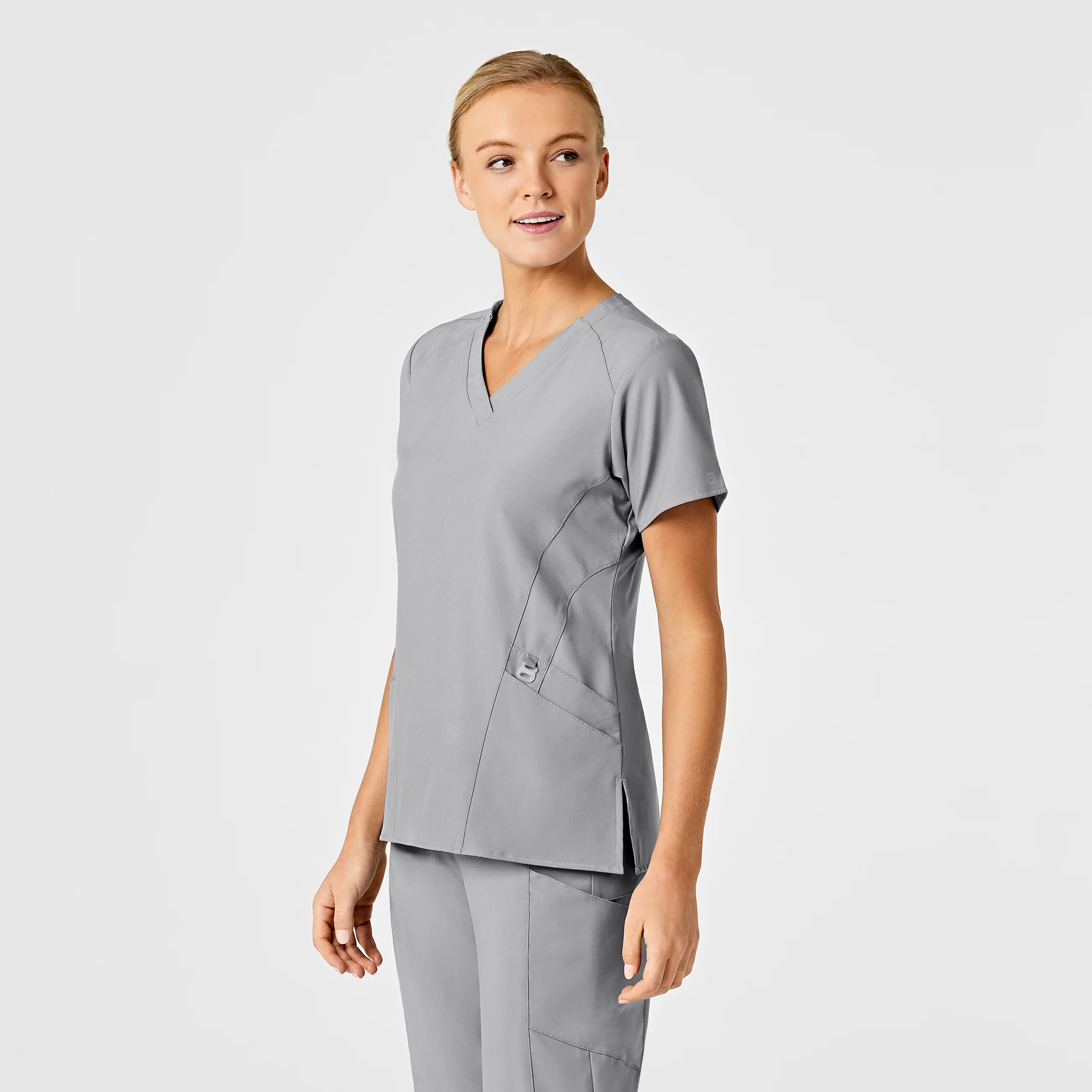 W123 Women's Stylized V-Neck Scrub Top - Grey - Image 4