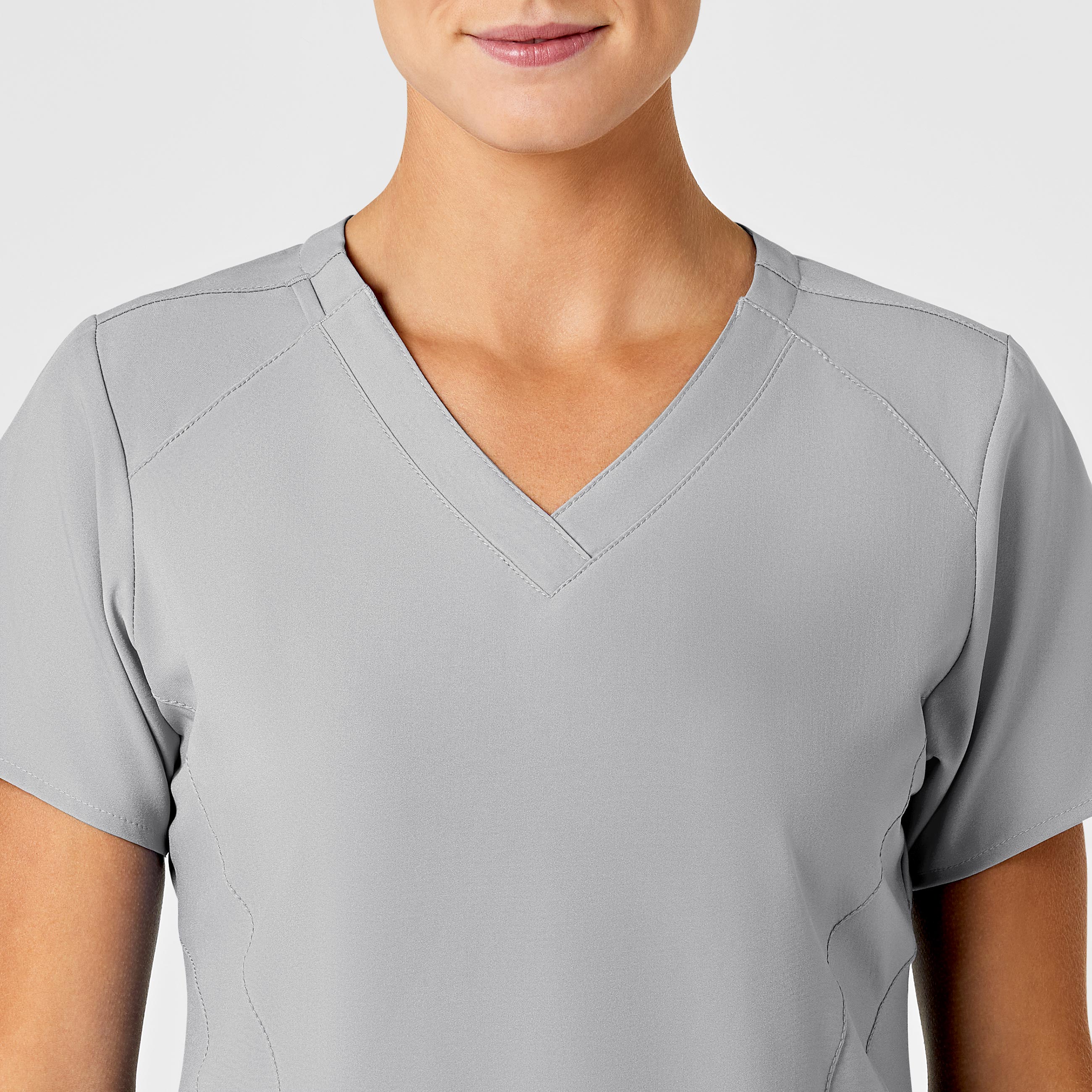 W123 Women's Stylized V-Neck Scrub Top - Grey - Image 5