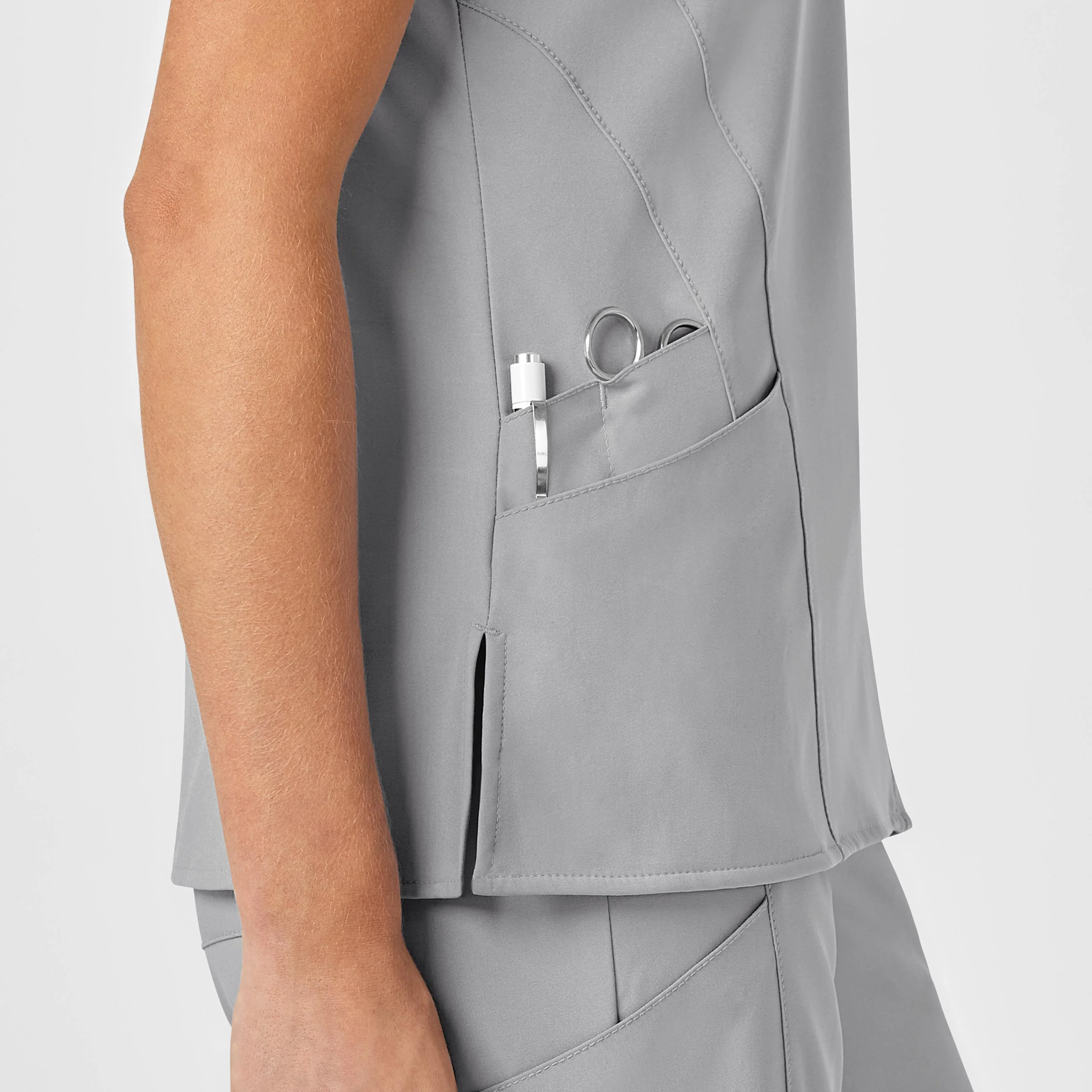W123 Women's Stylized V-Neck Scrub Top - Grey - Image 8