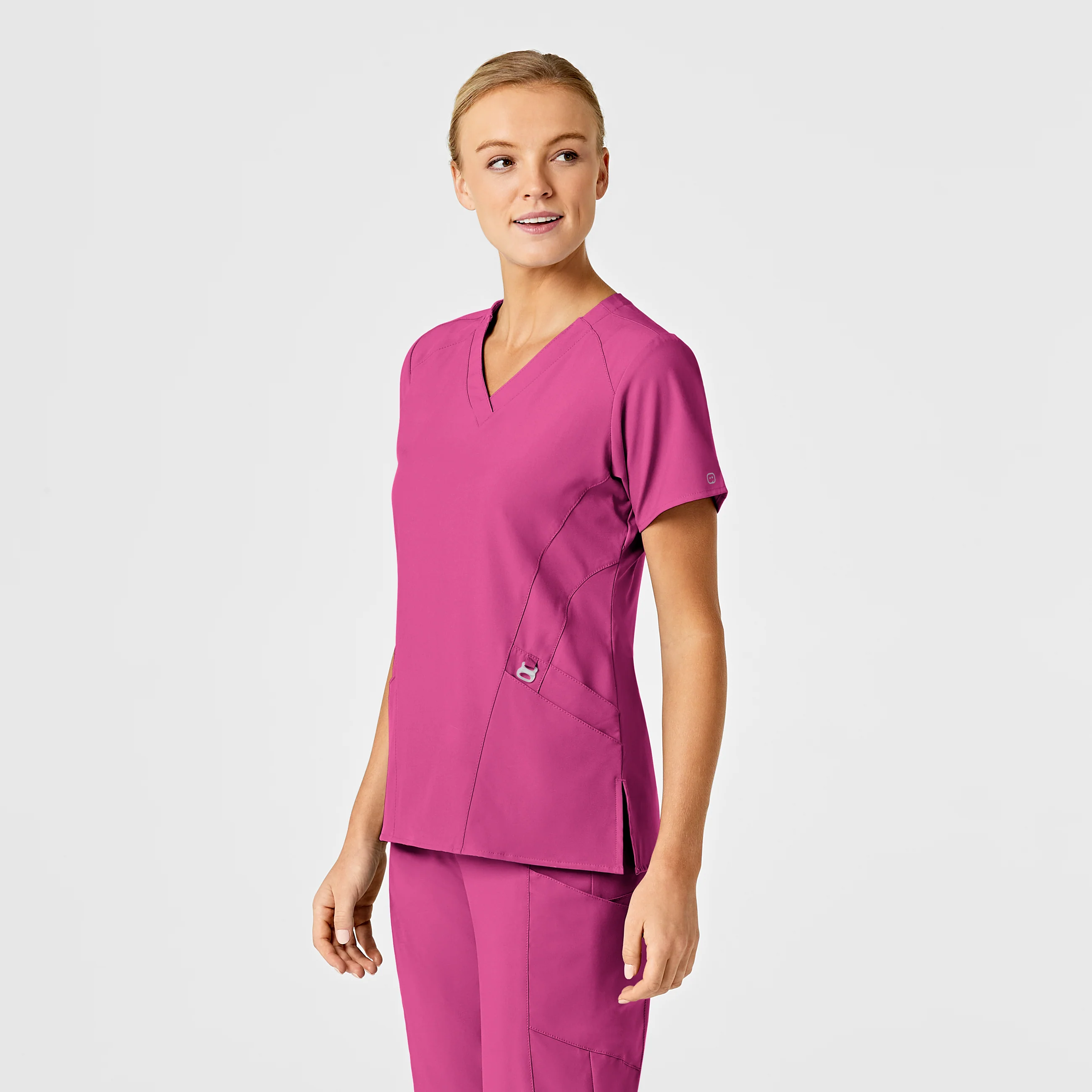 W123 Women's Stylized V-Neck Scrub Top - Hot Pink - Image 4