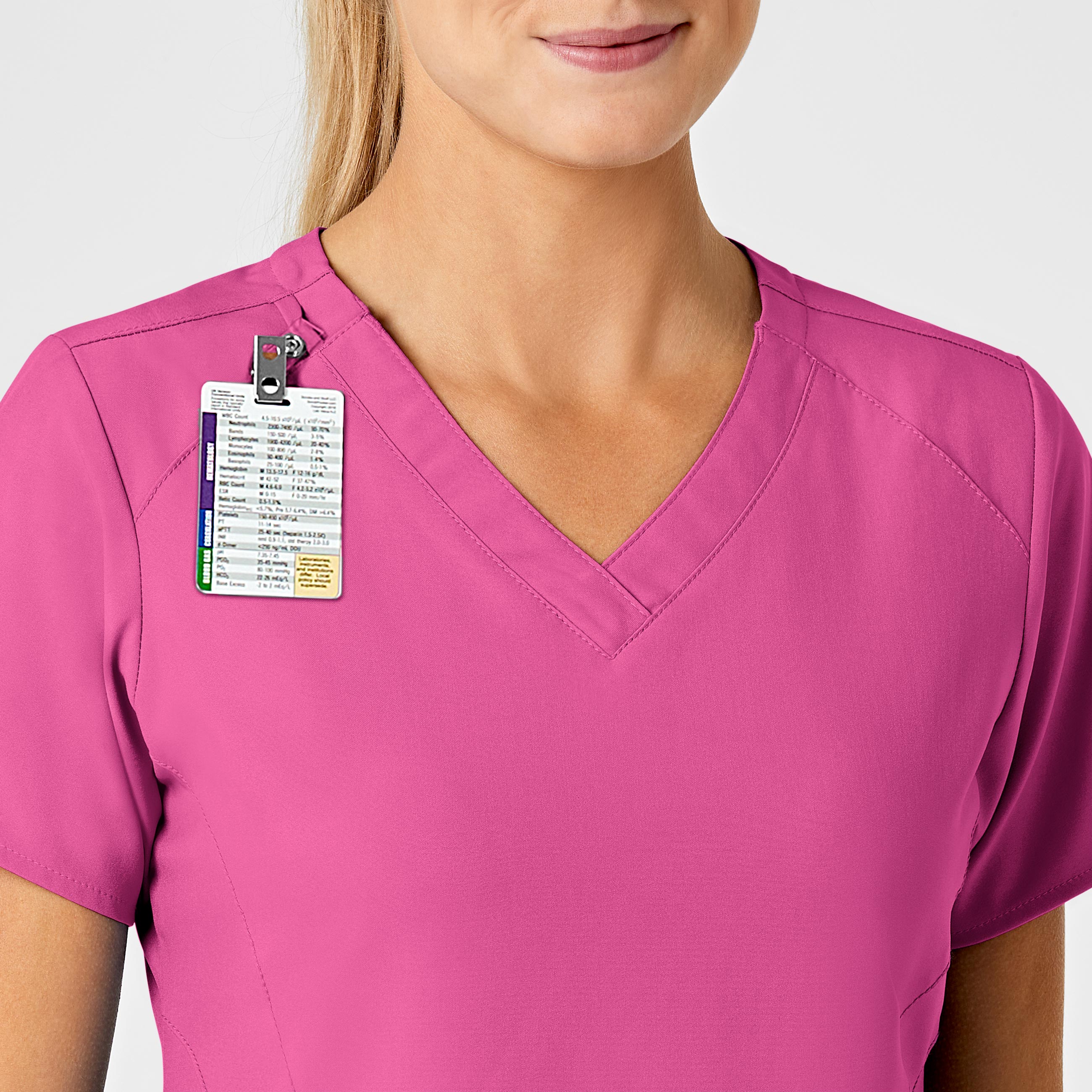W123 Women's Stylized V-Neck Scrub Top - Hot Pink - Image 6