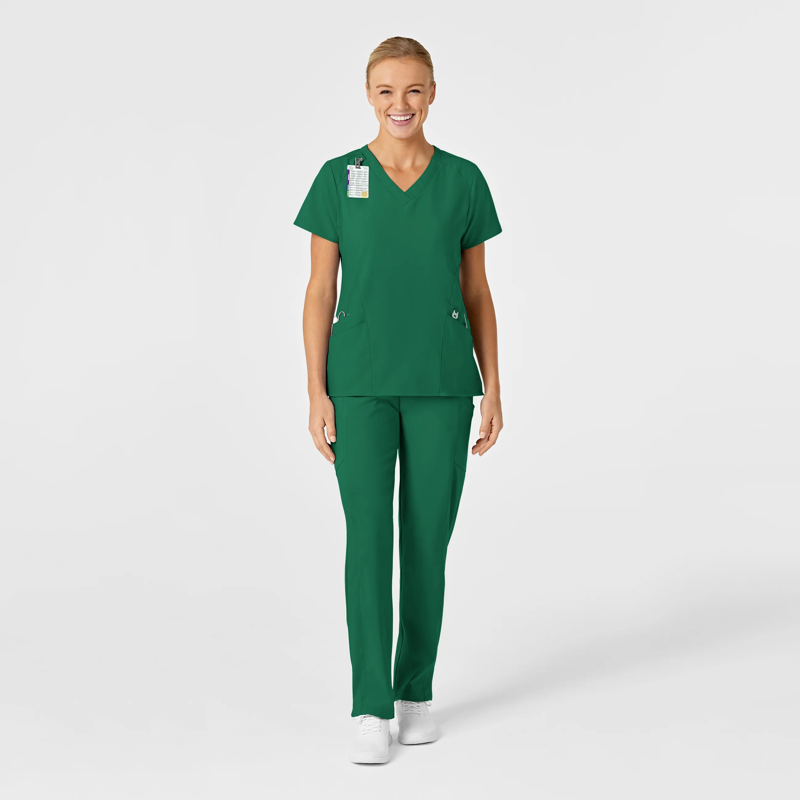 W123 Women's Stylized V-Neck Scrub Top - Hunter - Image 3