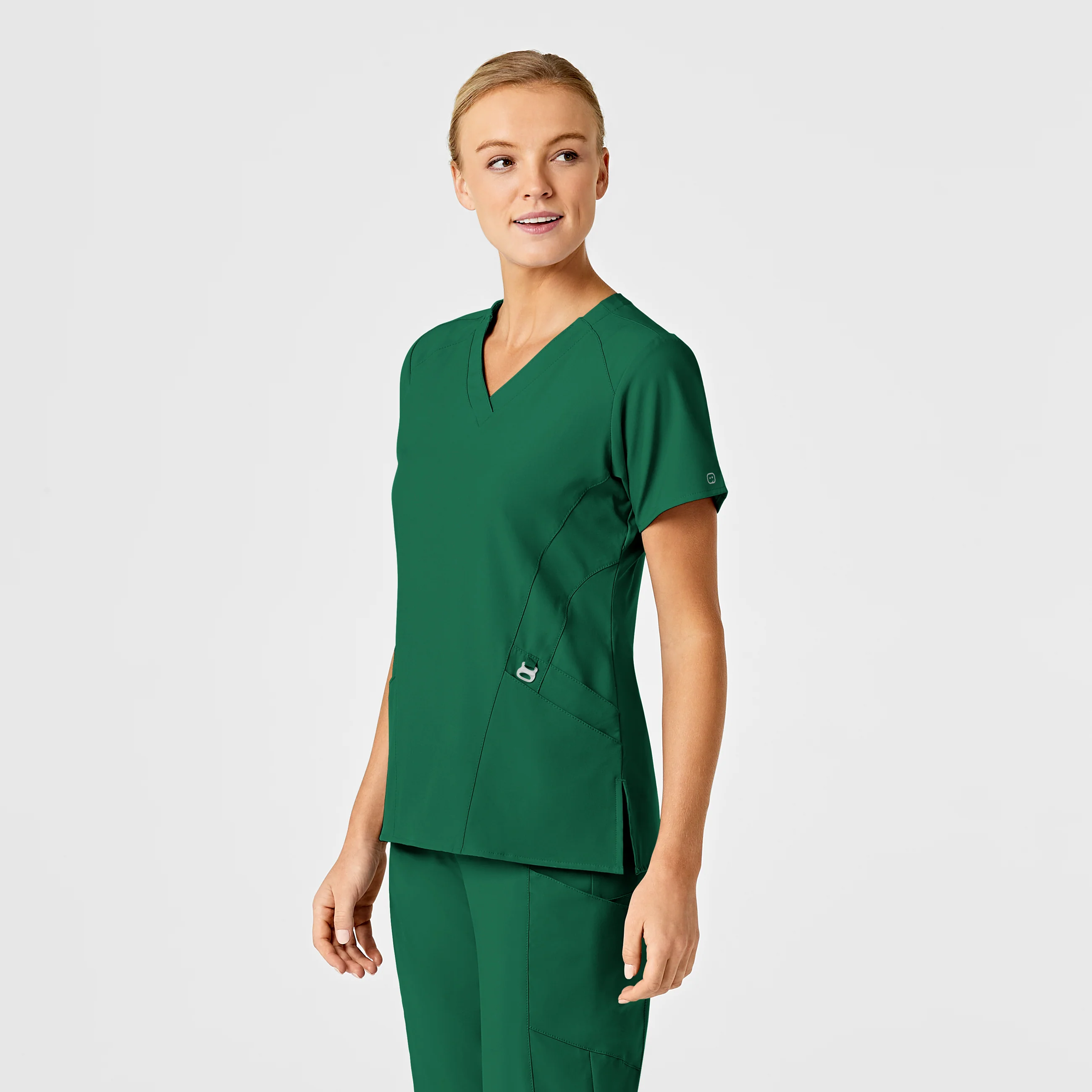 W123 Women's Stylized V-Neck Scrub Top - Hunter - Image 4