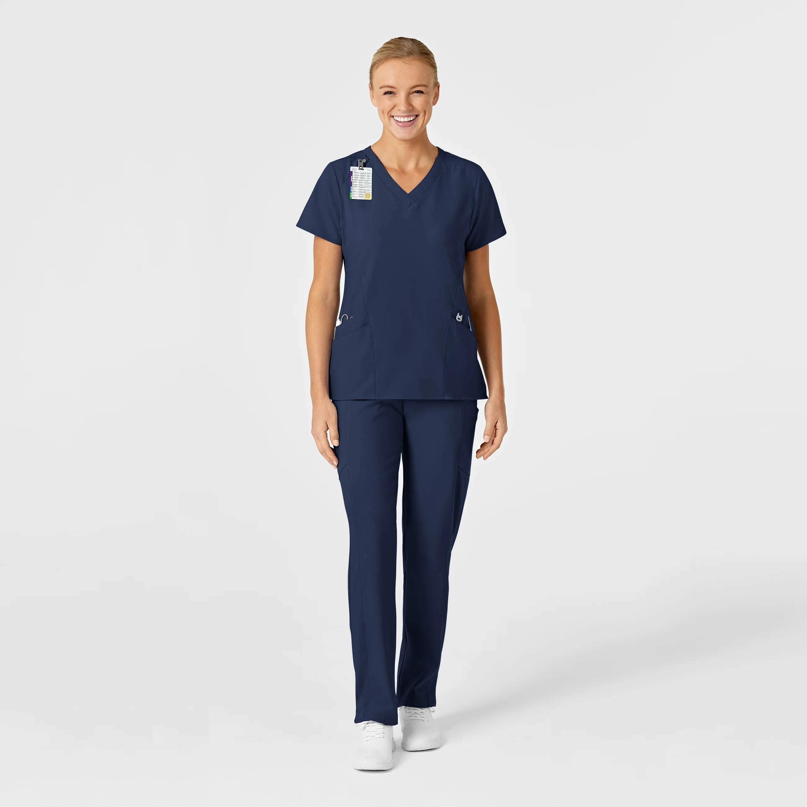 W123 Women's Stylized V-Neck Scrub Top - Navy - Image 3