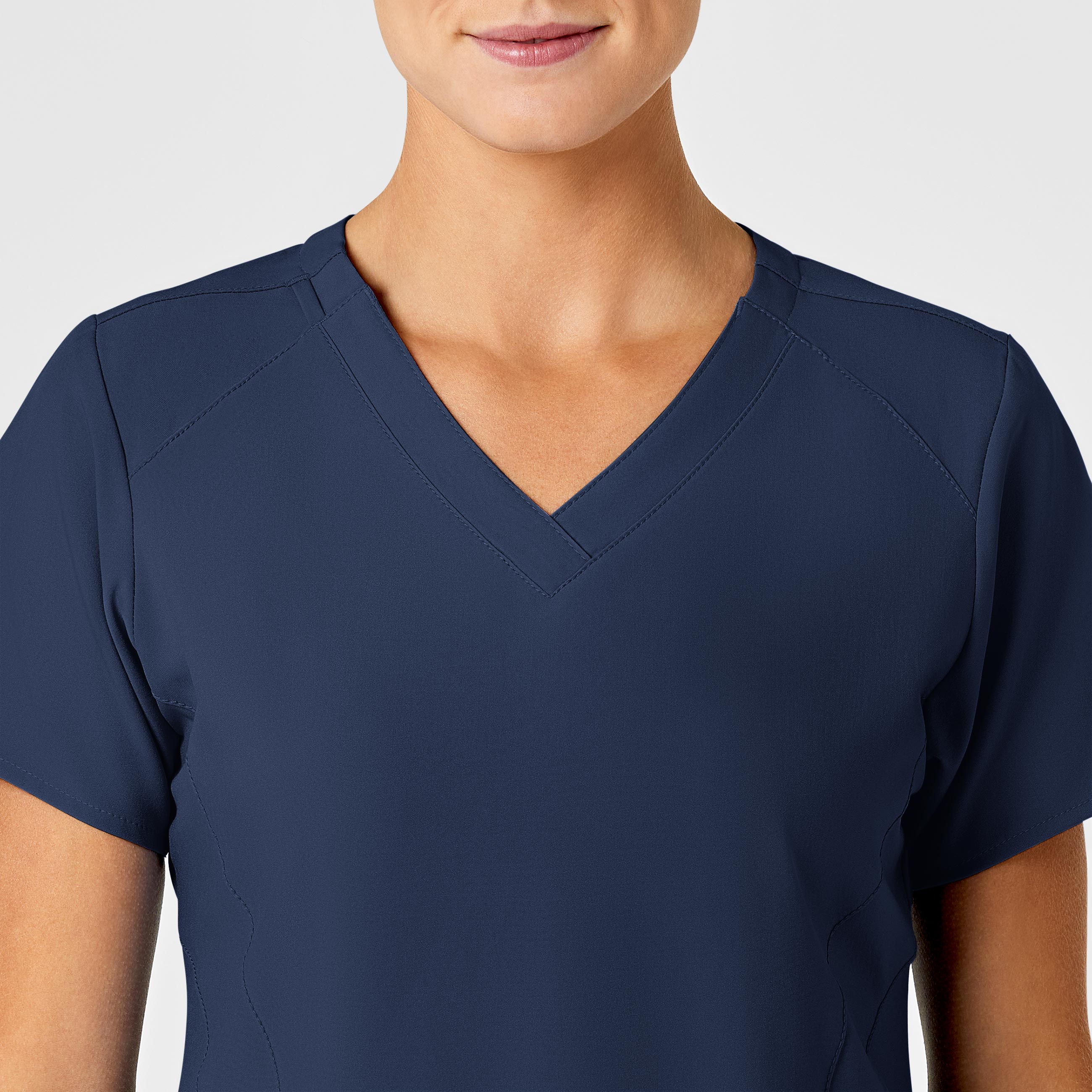 W123 Women's Stylized V-Neck Scrub Top - Navy - Image 5