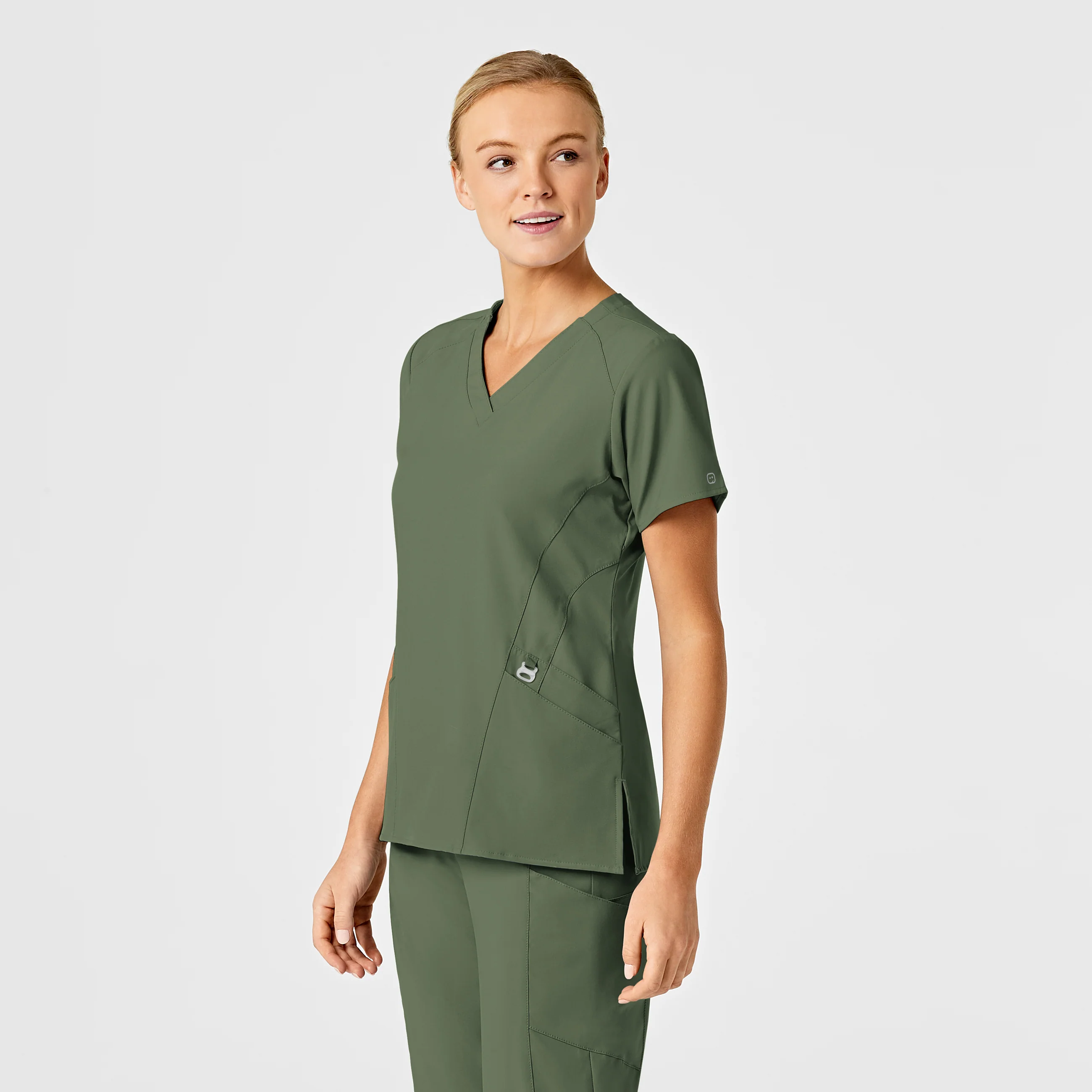 W123 Women's Stylized V-Neck Scrub Top - Olive - Image 4