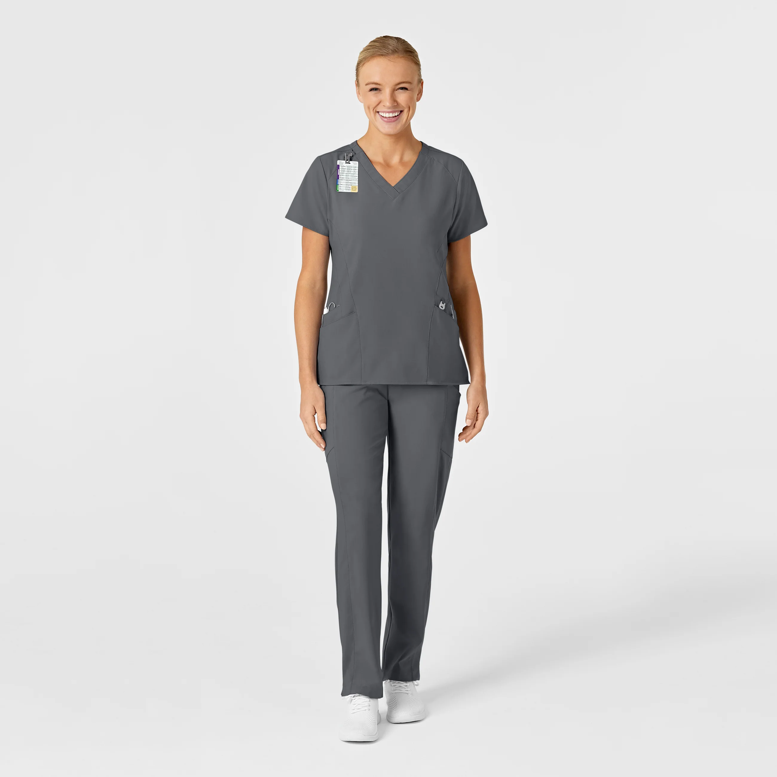 W123 Women's Stylized V-Neck Scrub Top - Pewter - Image 3