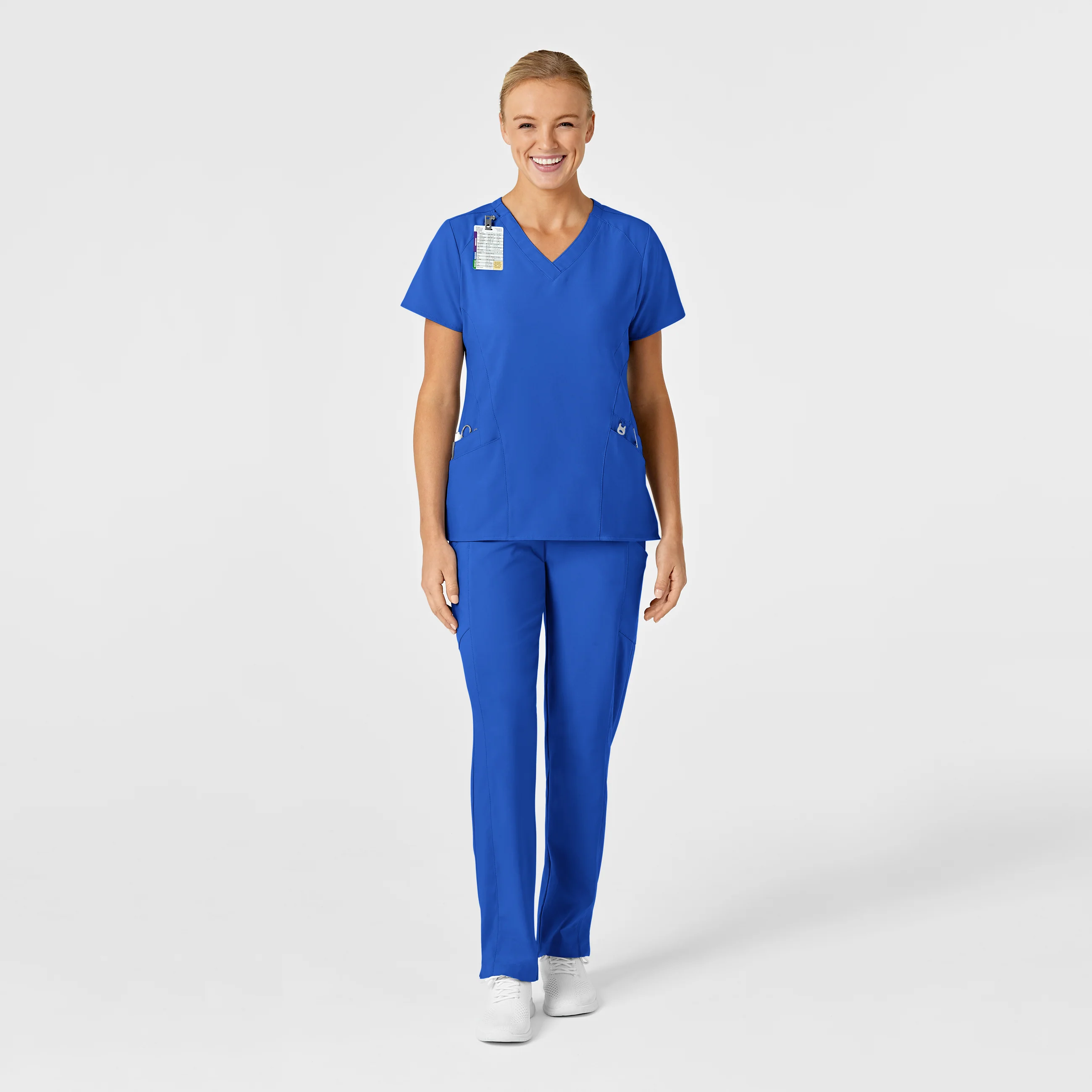 W123 Women's Stylized V-Neck Scrub Top - Royal - Image 3