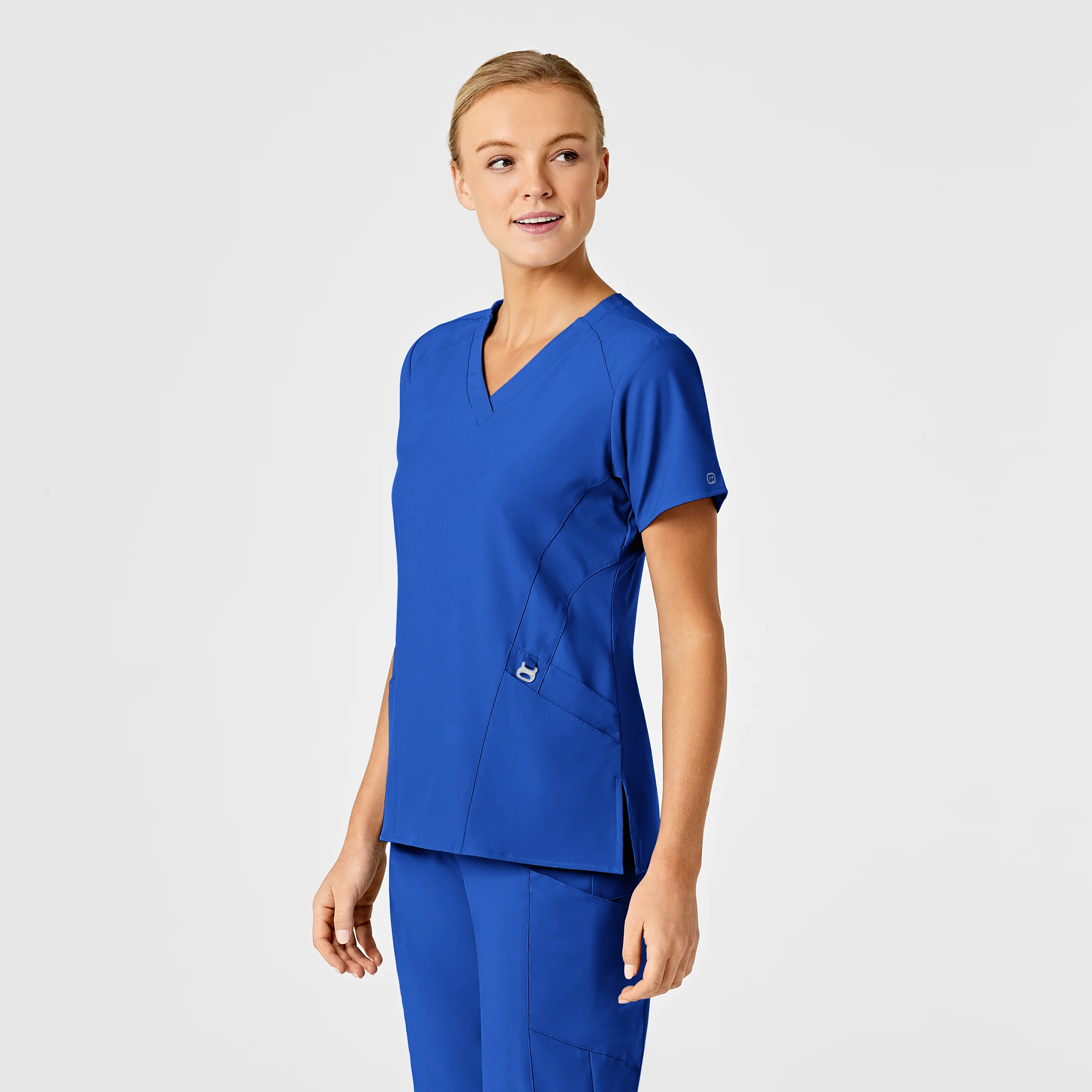 W123 Women's Stylized V-Neck Scrub Top - Royal - Image 4