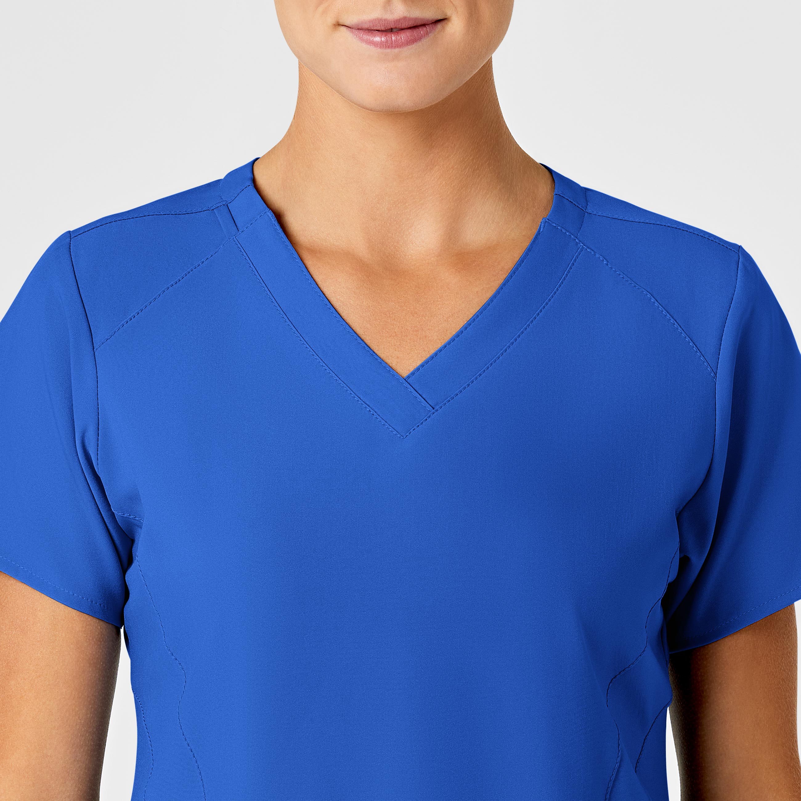 W123 Women's Stylized V-Neck Scrub Top - Royal - Image 5