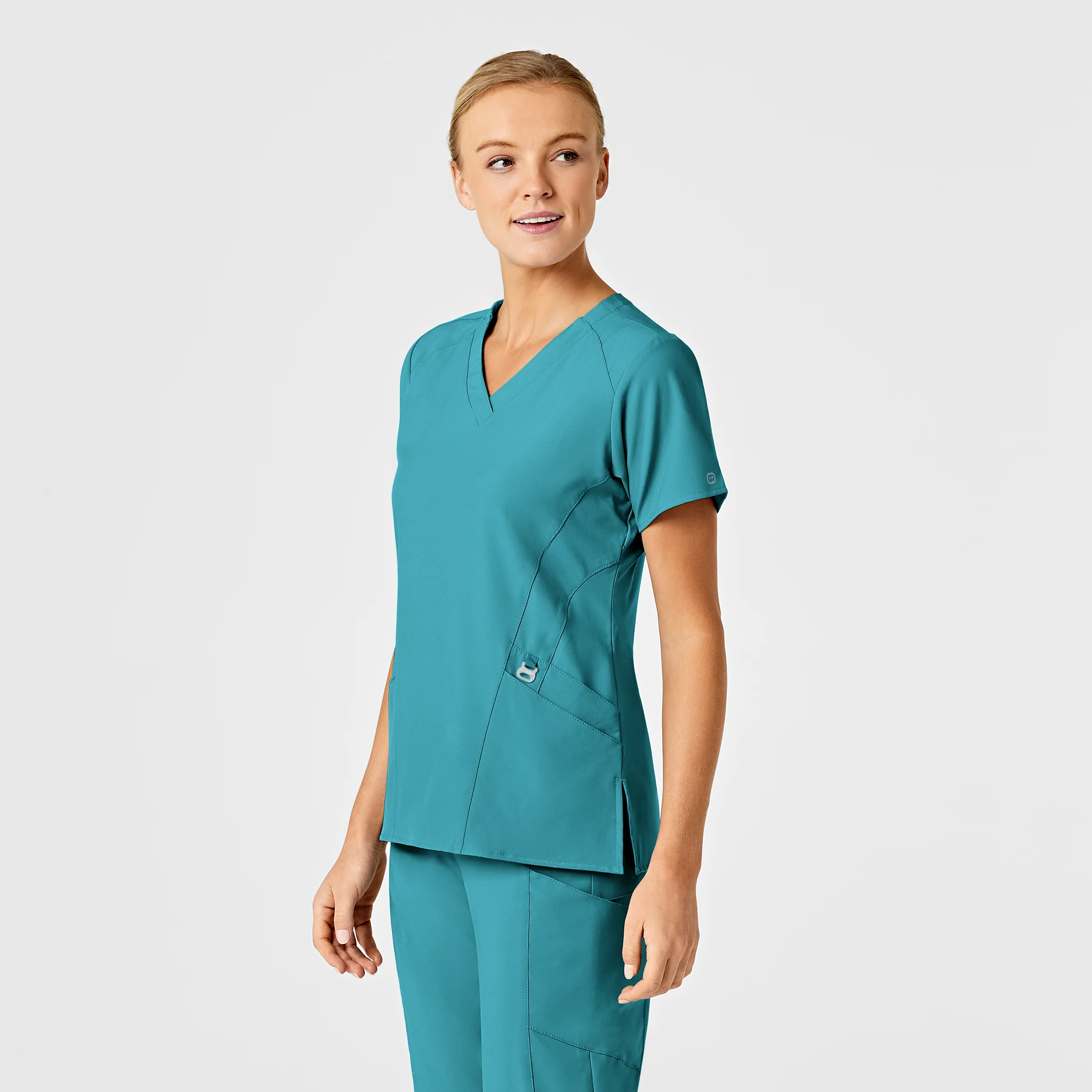 W123 Women's Stylized V-Neck Scrub Top - Teal Blue - Image 5