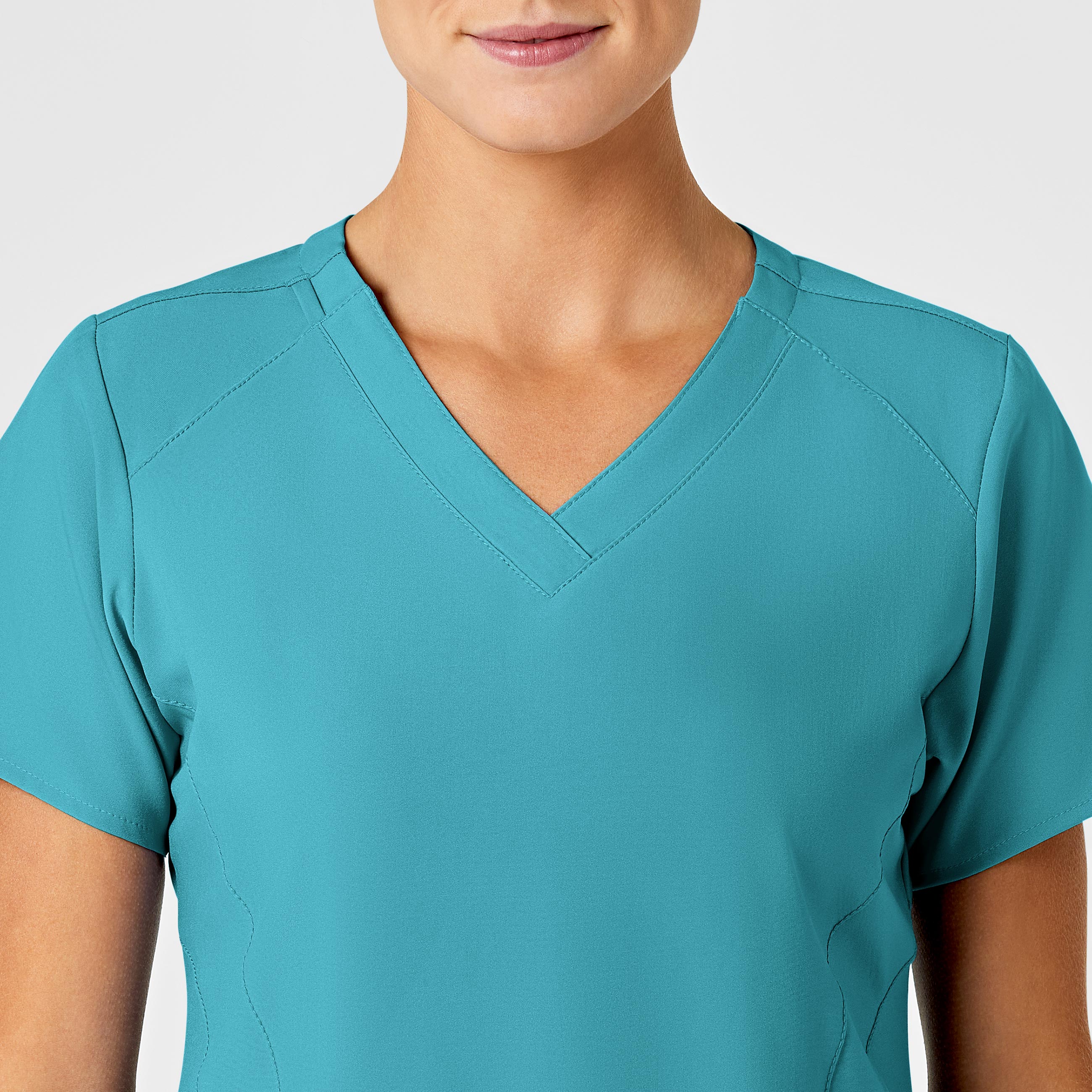 W123 Women's Stylized V-Neck Scrub Top - Teal Blue - Image 6