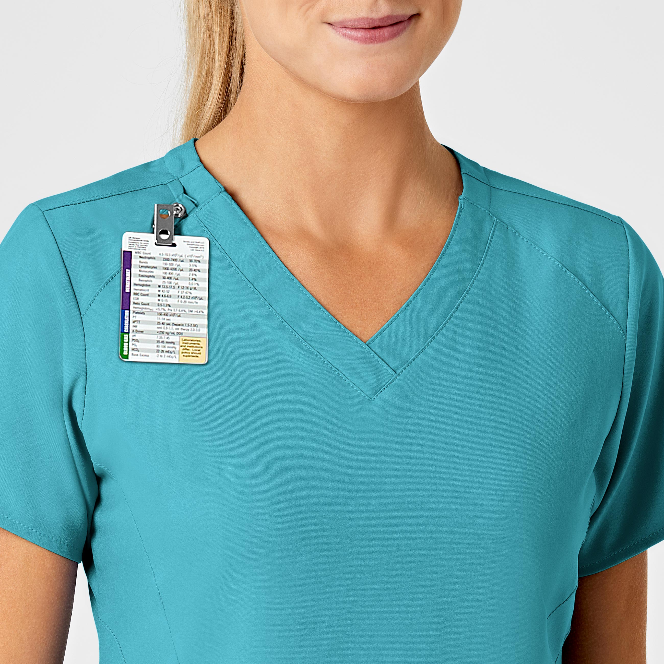 W123 Women's Stylized V-Neck Scrub Top - Teal Blue - Image 7