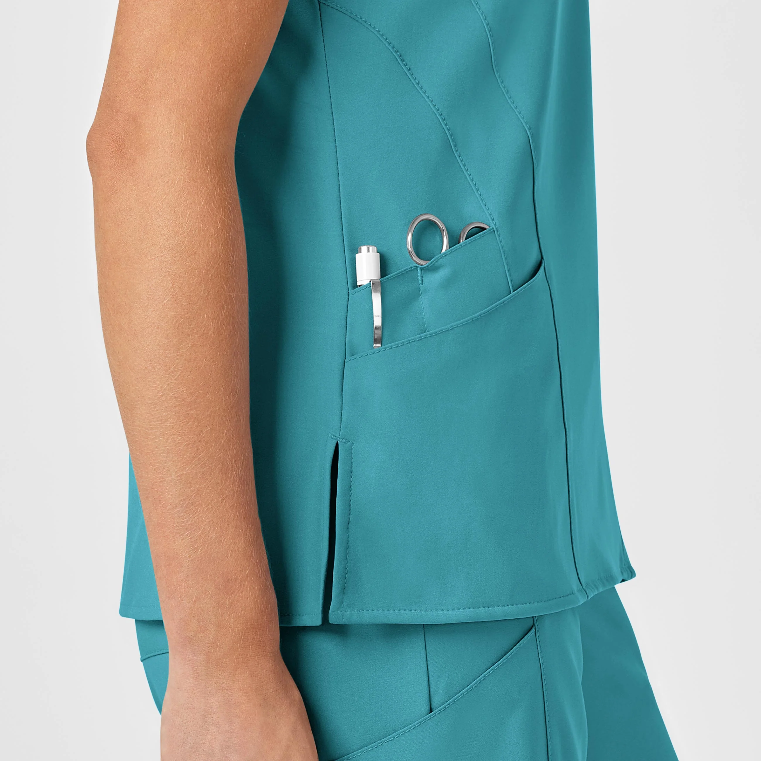 W123 Women's Stylized V-Neck Scrub Top - Teal Blue - Image 9