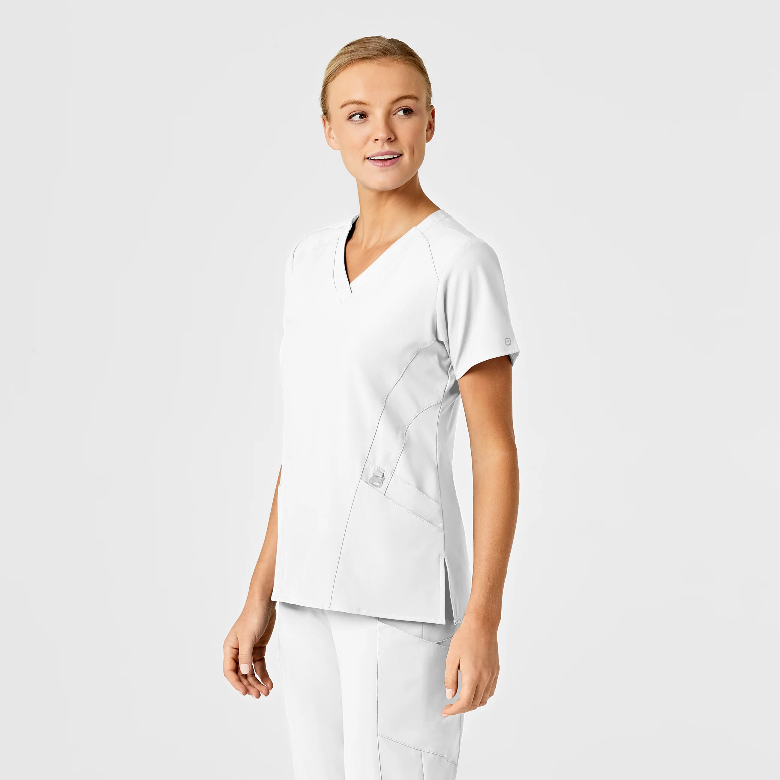 W123 Women's Stylized V-Neck Scrub Top - White - Image 4