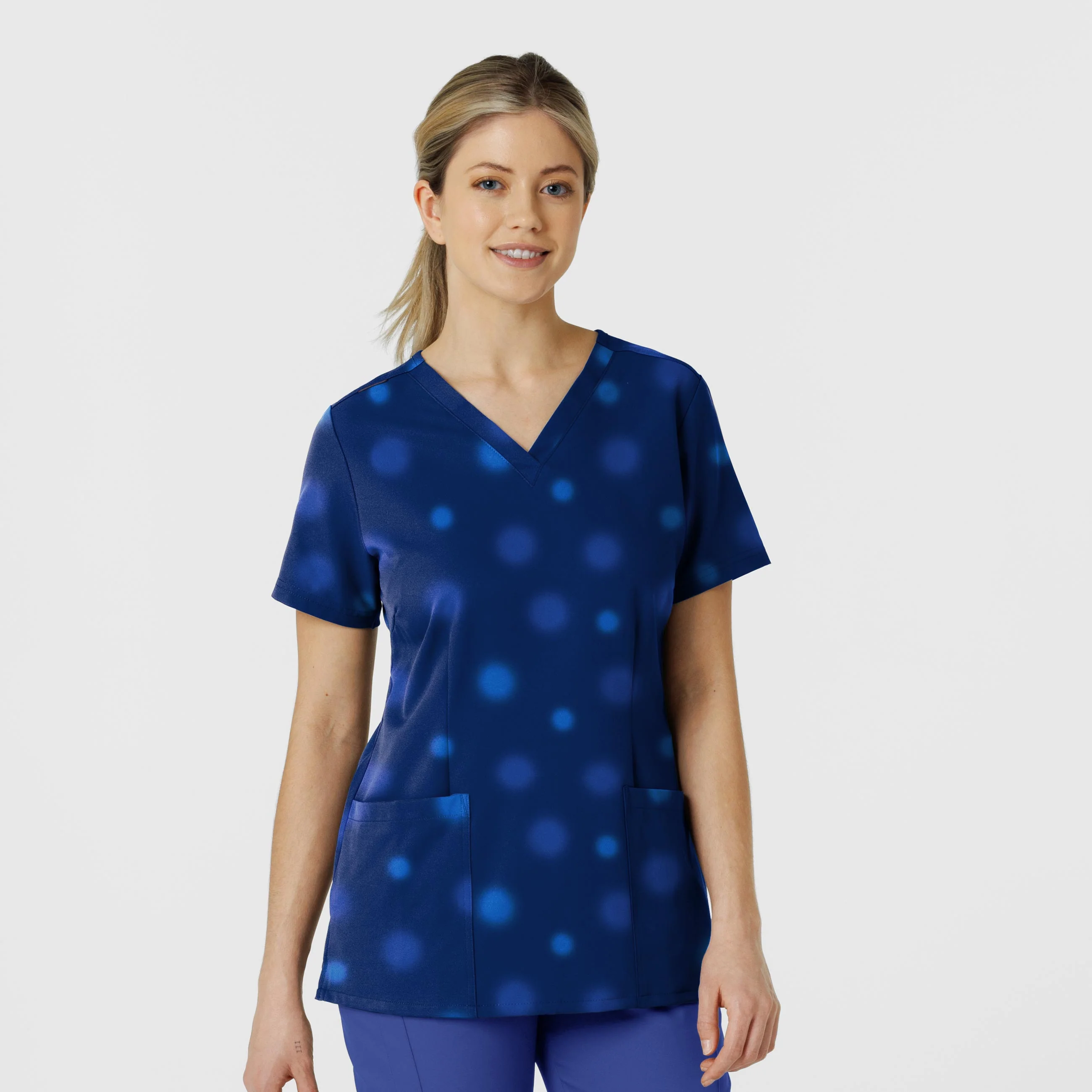 Women's Fitted 3-Pocket V-Neck Print Scrub Top - Graffiti Blots