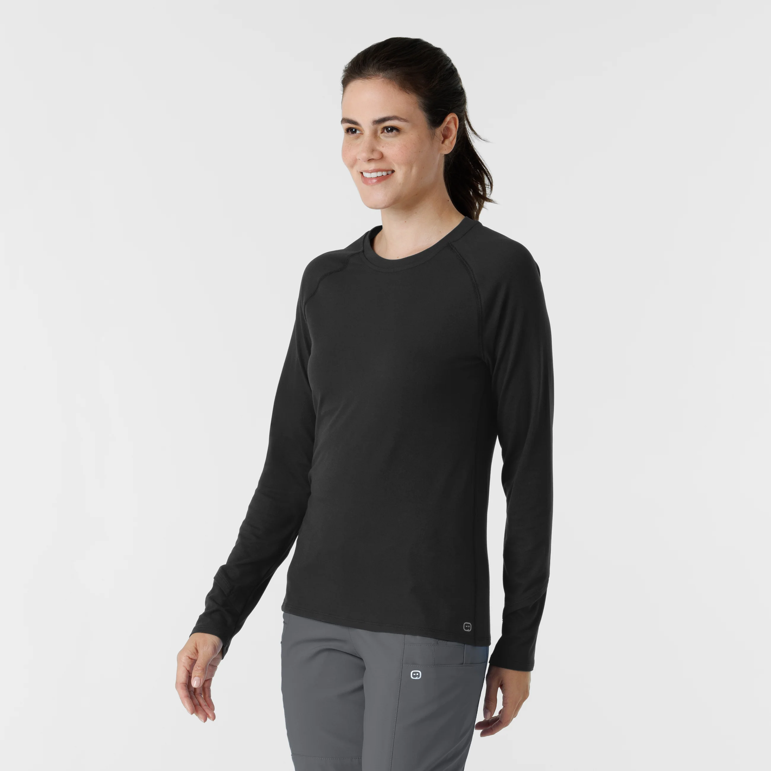 Women's Watch Window Long Sleeve Underscrub Top - Black - Image 4