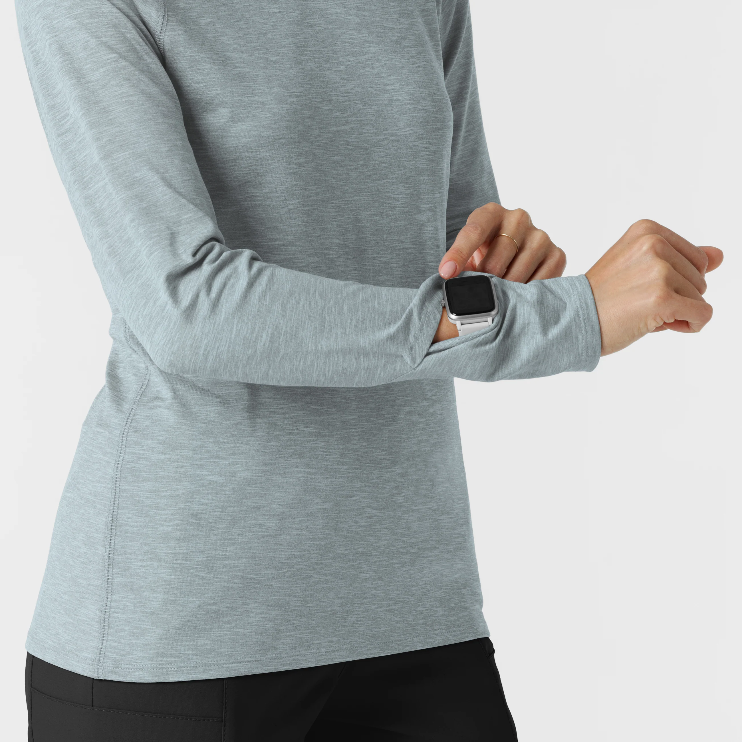 Women's Watch Window Long Sleeve Underscrub Top - Grey Heather Knit - Image 7