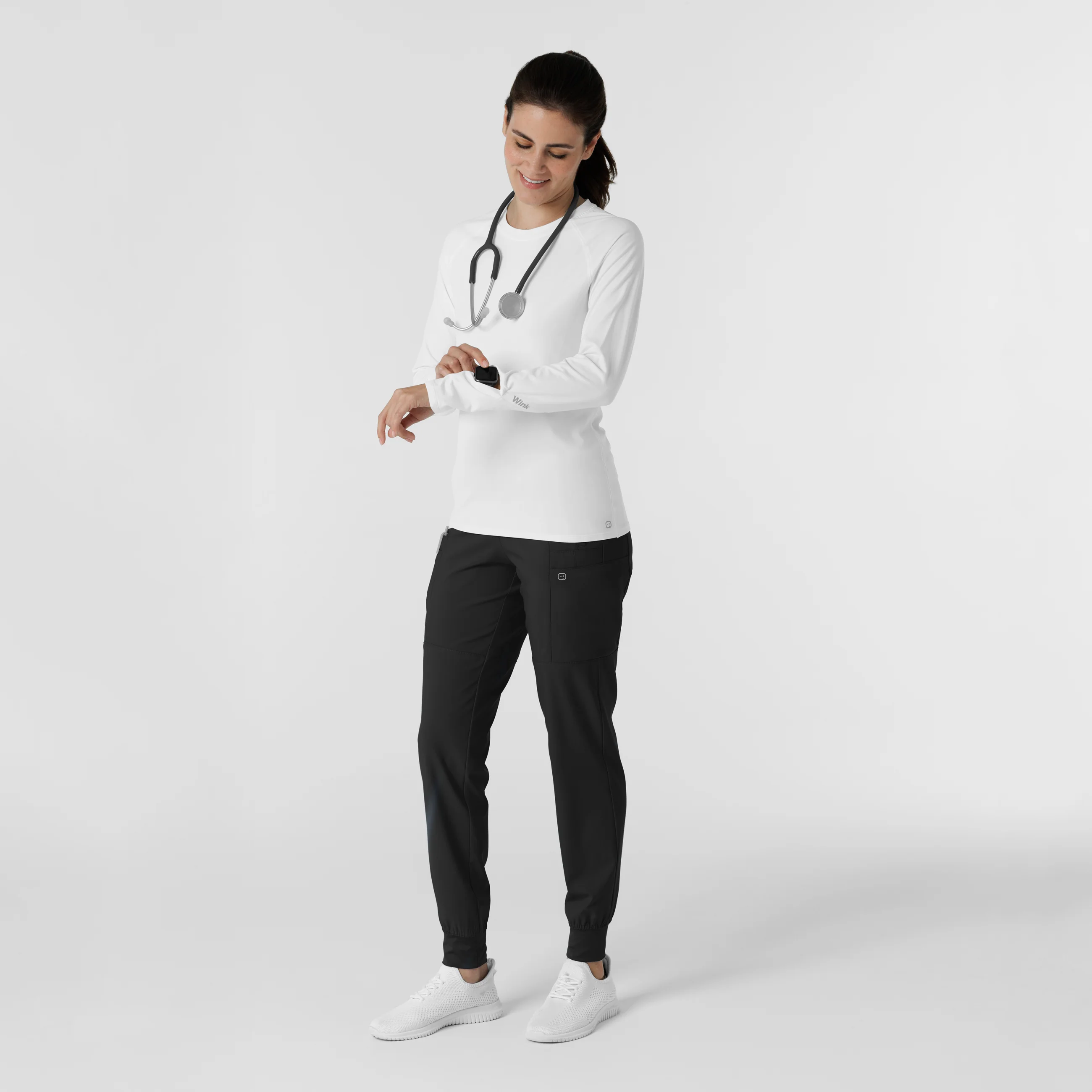 Women's Watch Window Long Sleeve Underscrub Top - White - Image 3