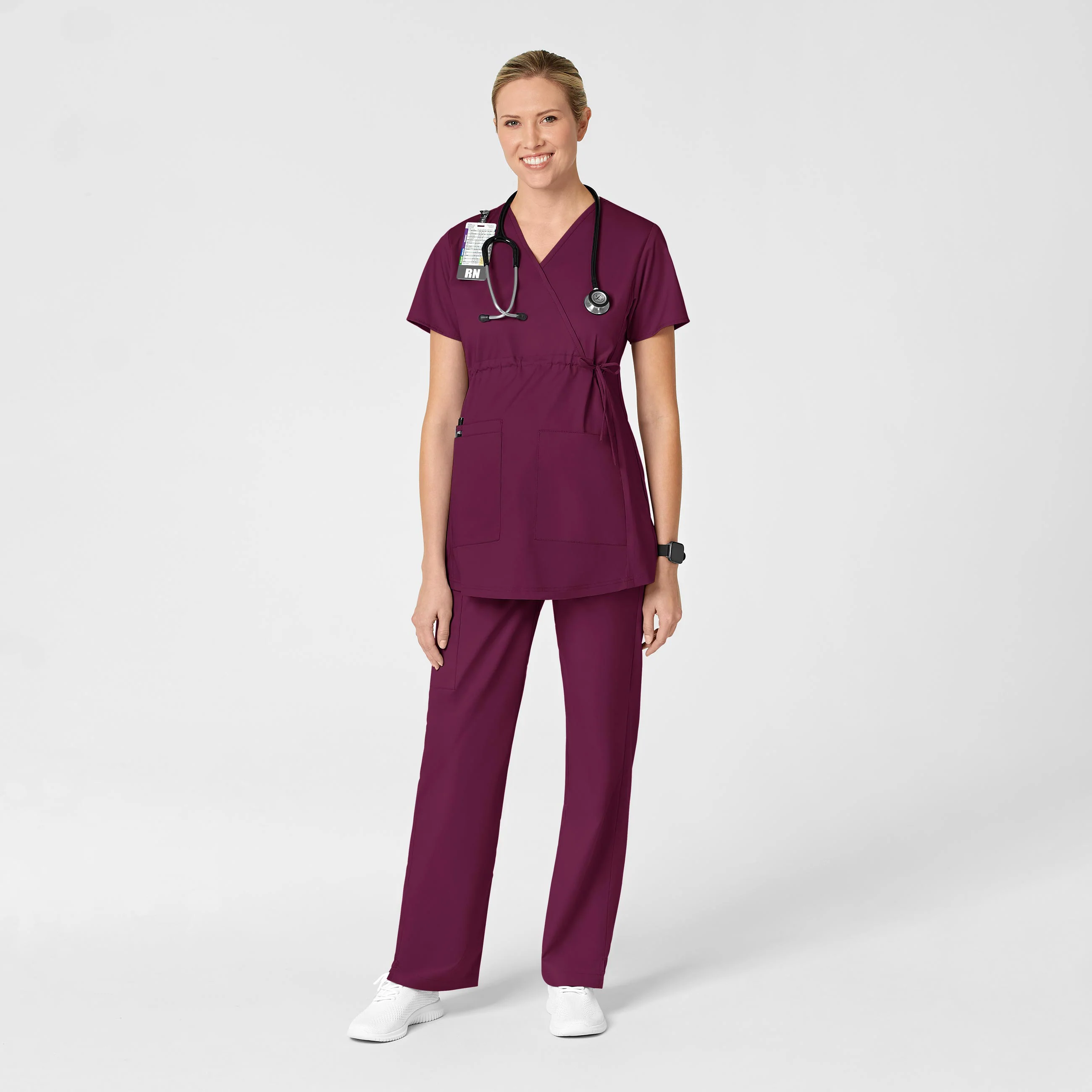 WonderWORK Maternity Cargo Scrub Pant - Wine - Image 3