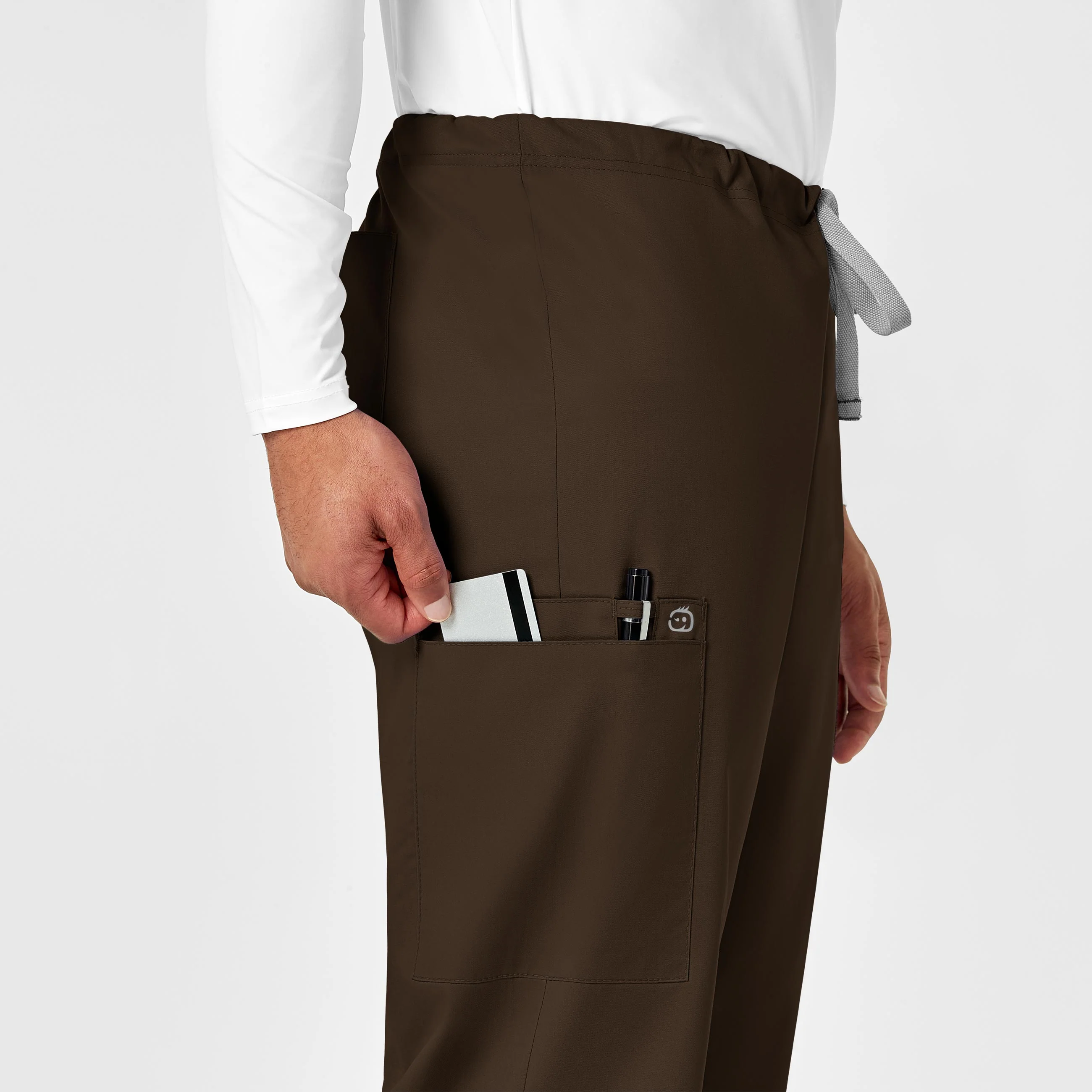WonderWORK Unisex Drawstring Cargo Scrub Pant - Chocolate - Image 8