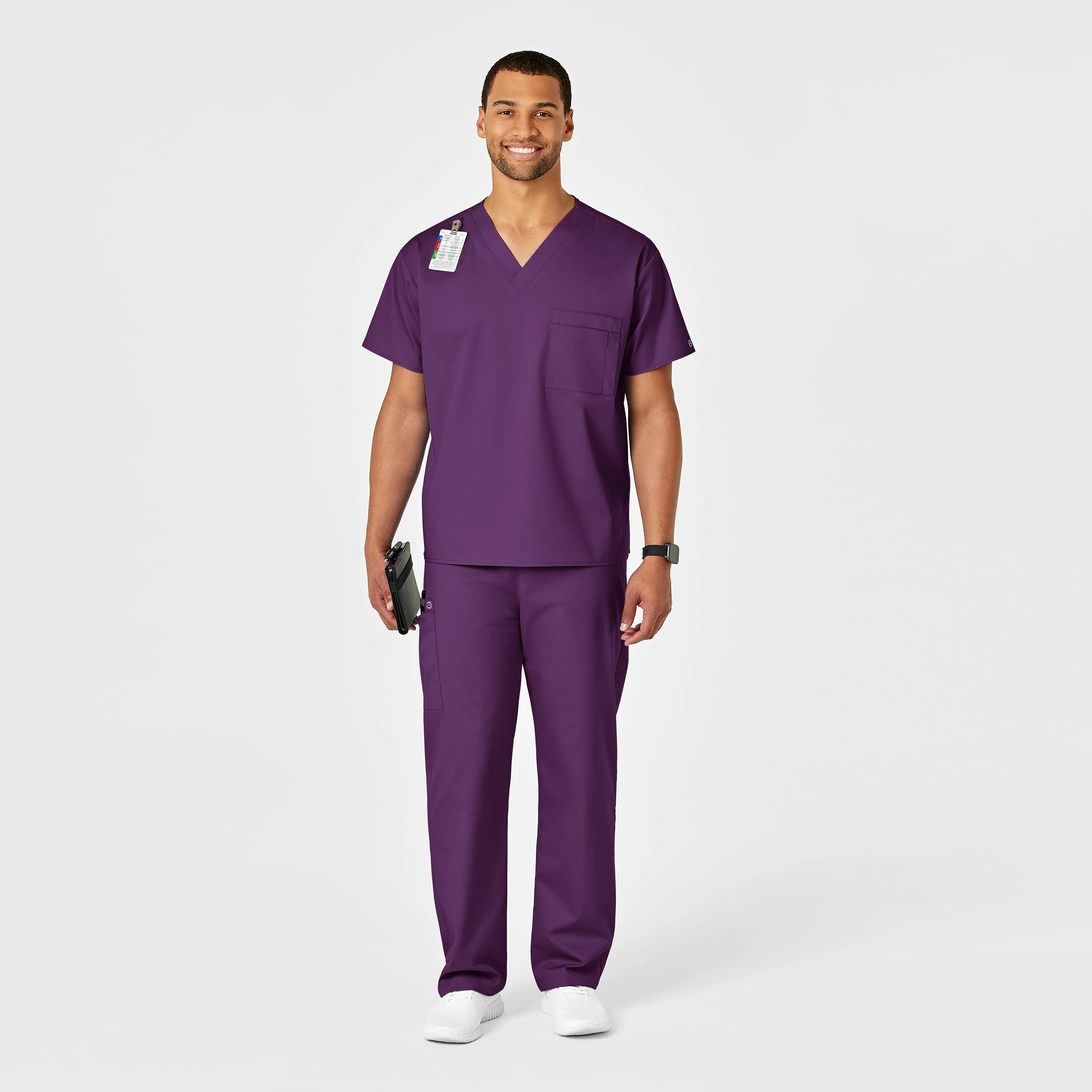 WonderWORK Unisex Drawstring Cargo Scrub Pant - Eggplant - Image 3