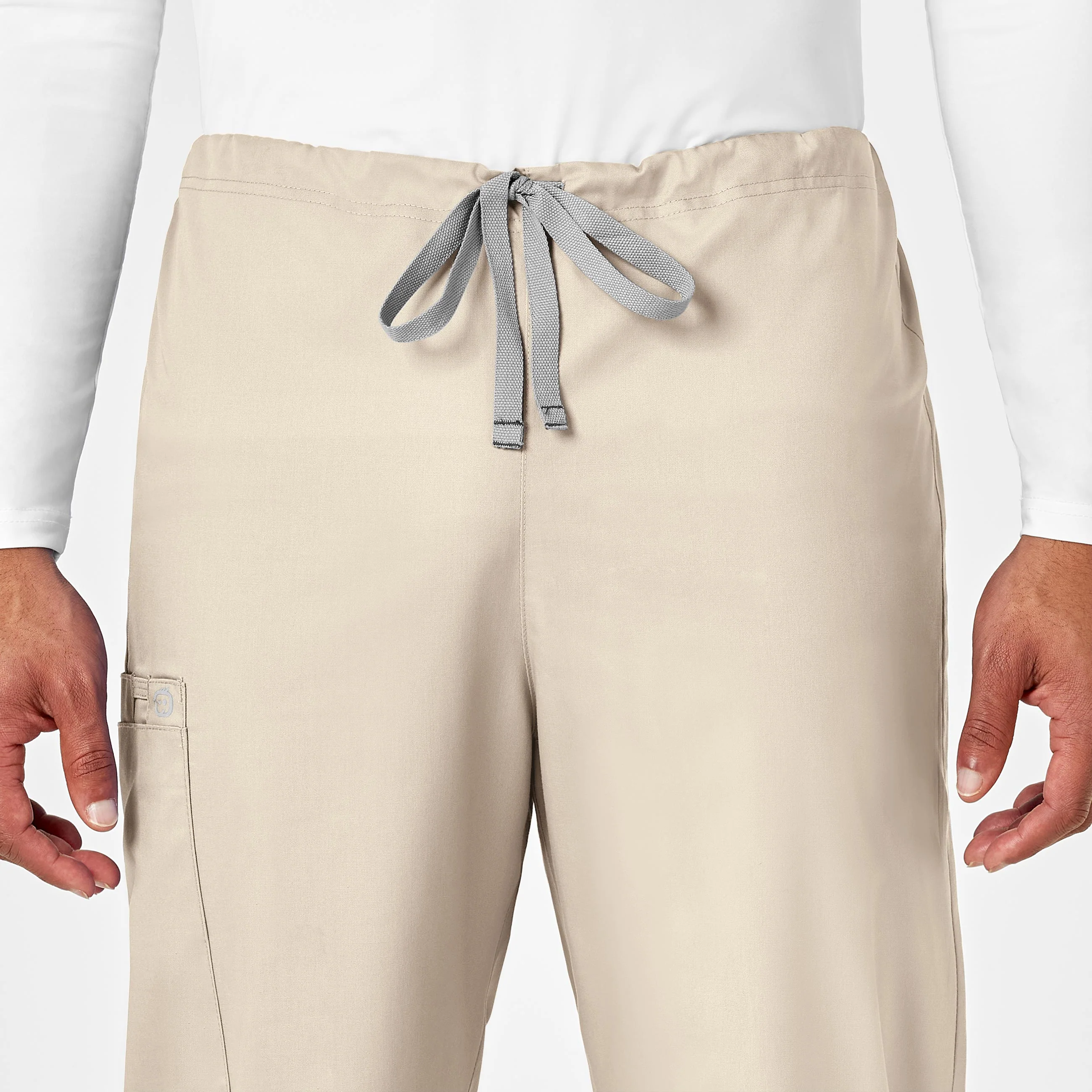 WonderWORK Unisex Drawstring Cargo Scrub Pant - Khaki - Image 7