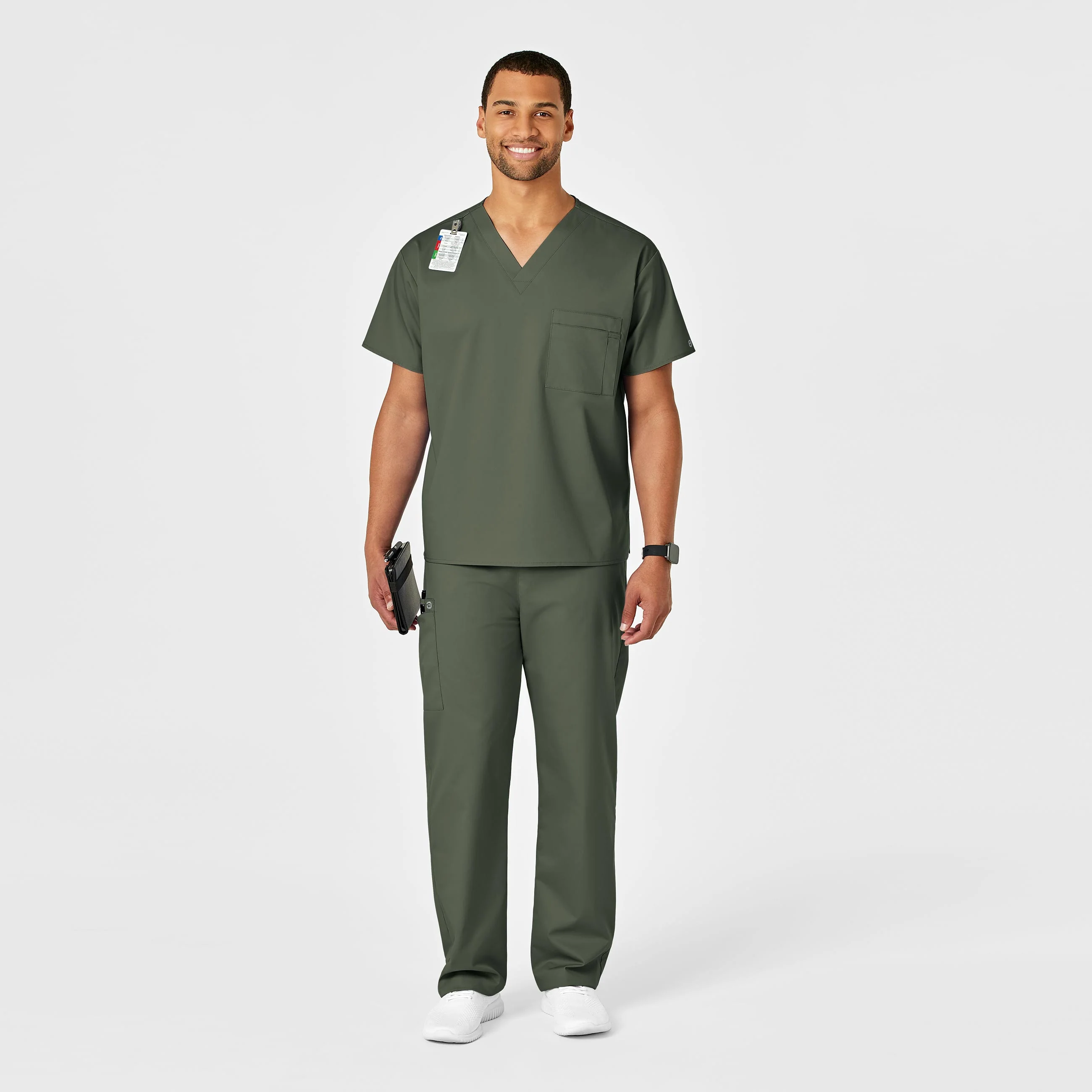 WonderWORK Unisex Drawstring Cargo Scrub Pant - Olive - Image 3