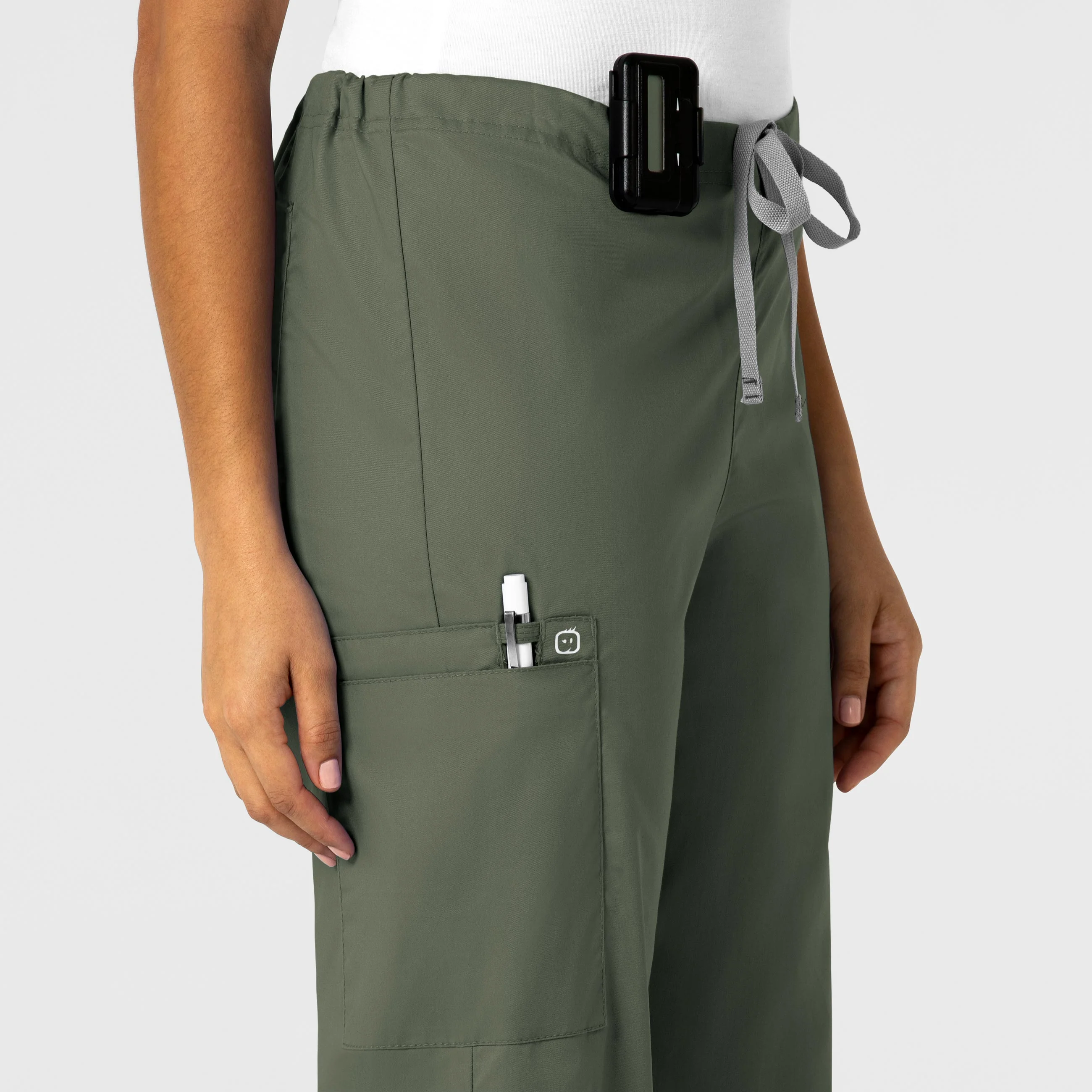 WonderWORK Unisex Drawstring Cargo Scrub Pant - Olive - Image 6