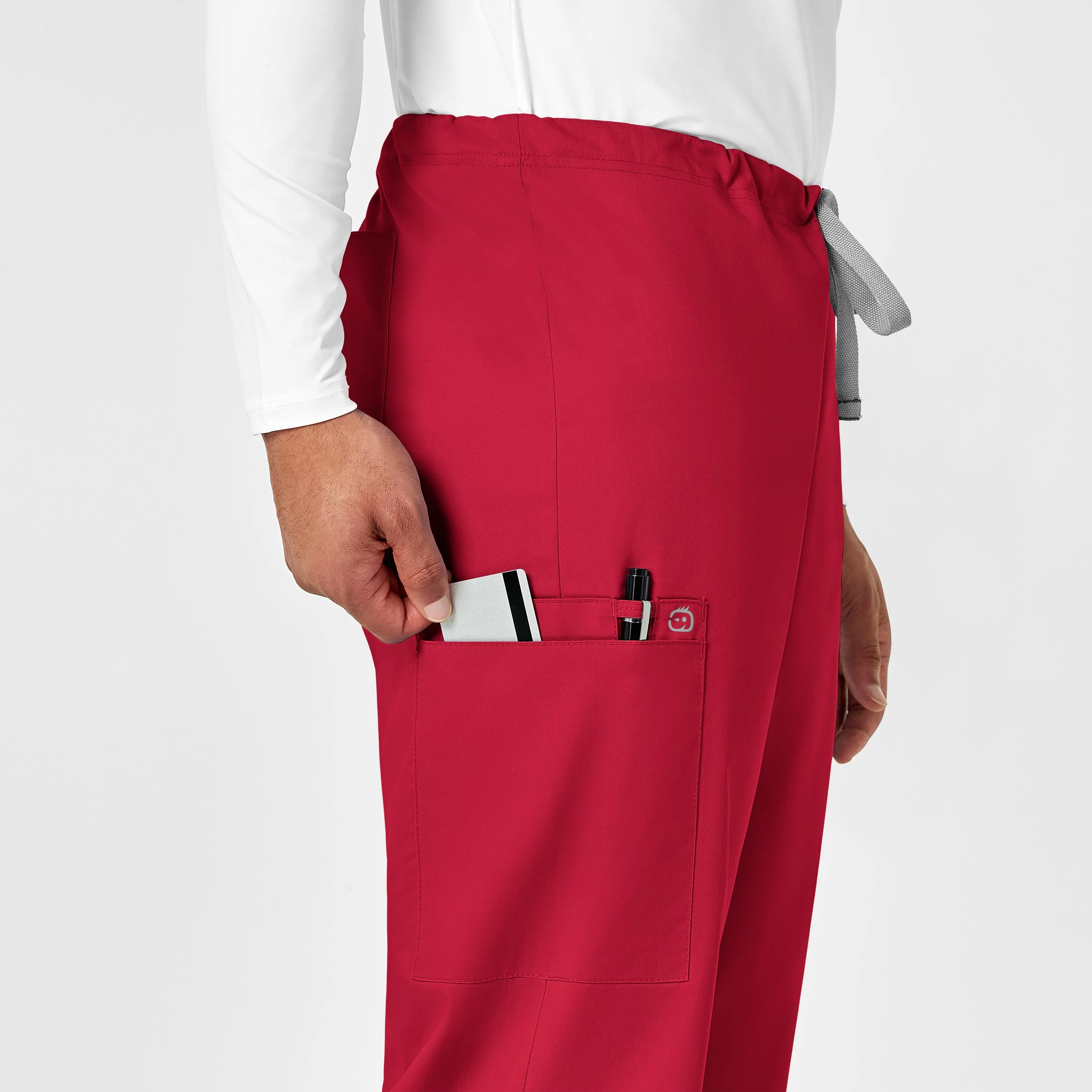 WonderWORK Unisex Drawstring Cargo Scrub Pant - Red - Image 8