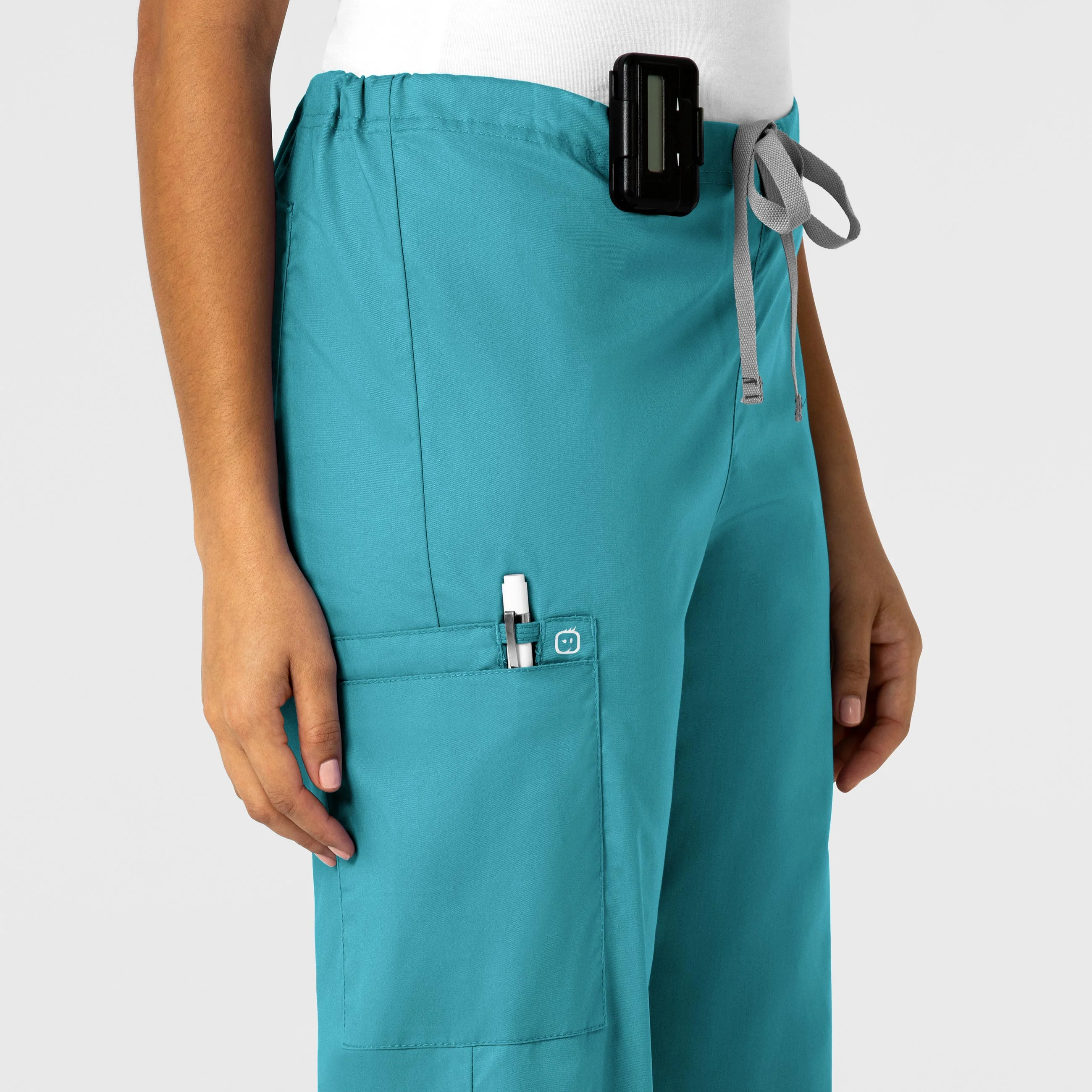 WonderWORK Unisex Drawstring Cargo Scrub Pant - Teal Blue - Image 6