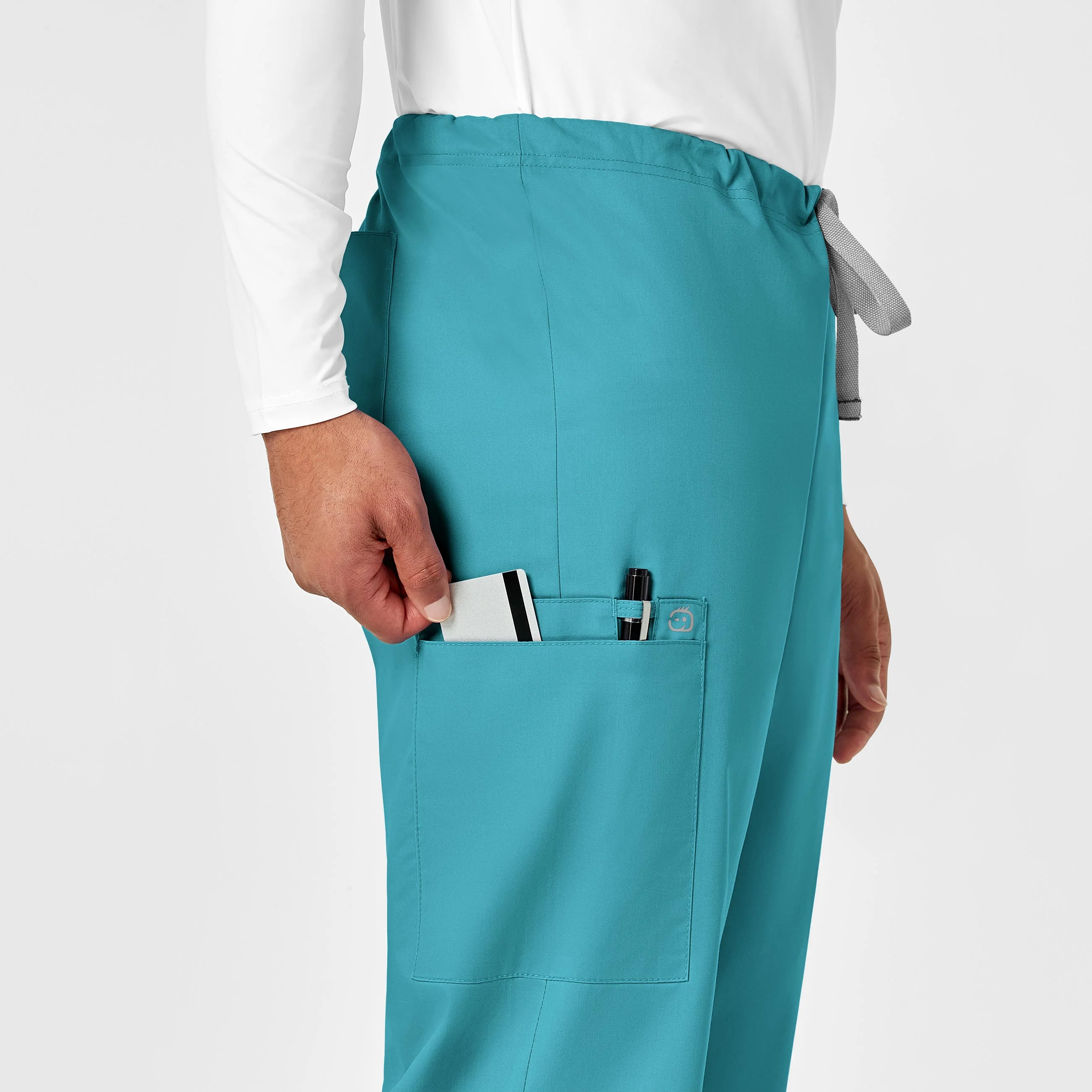WonderWORK Unisex Drawstring Cargo Scrub Pant - Teal Blue - Image 8