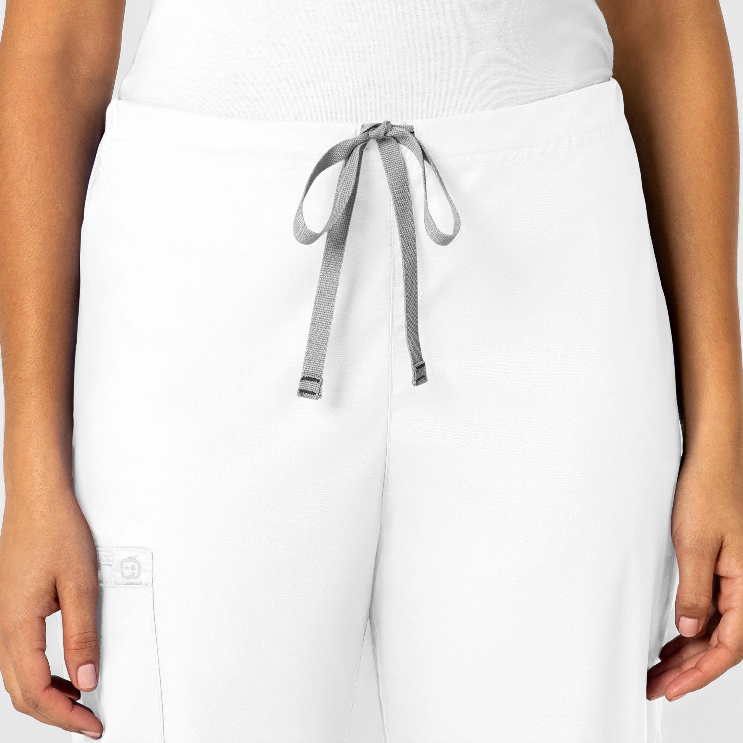 WonderWORK Unisex Drawstring Cargo Scrub Pant - White - Image 5