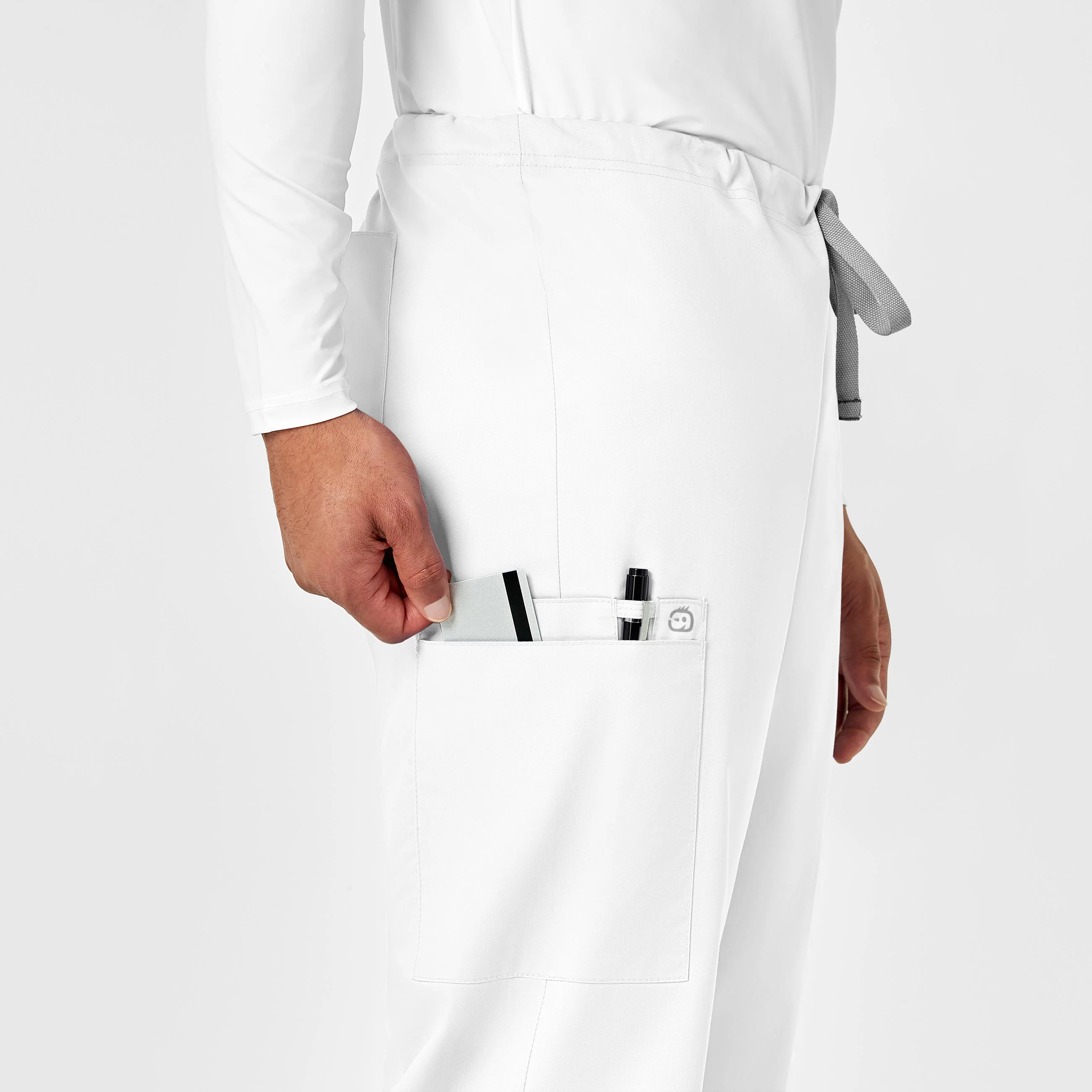 WonderWORK Unisex Drawstring Cargo Scrub Pant - White - Image 8