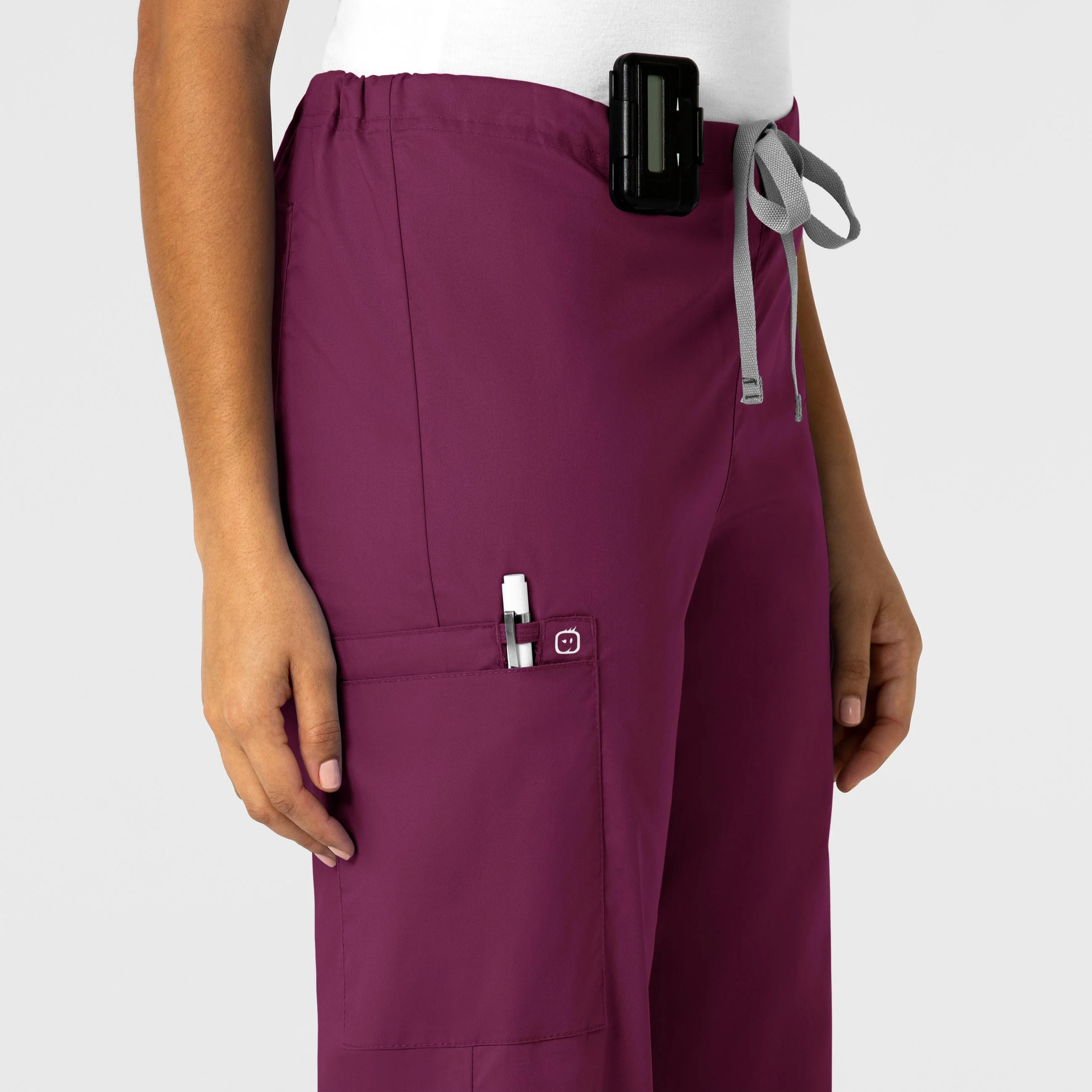 WonderWORK Unisex Drawstring Cargo Scrub Pant - Wine - Image 6