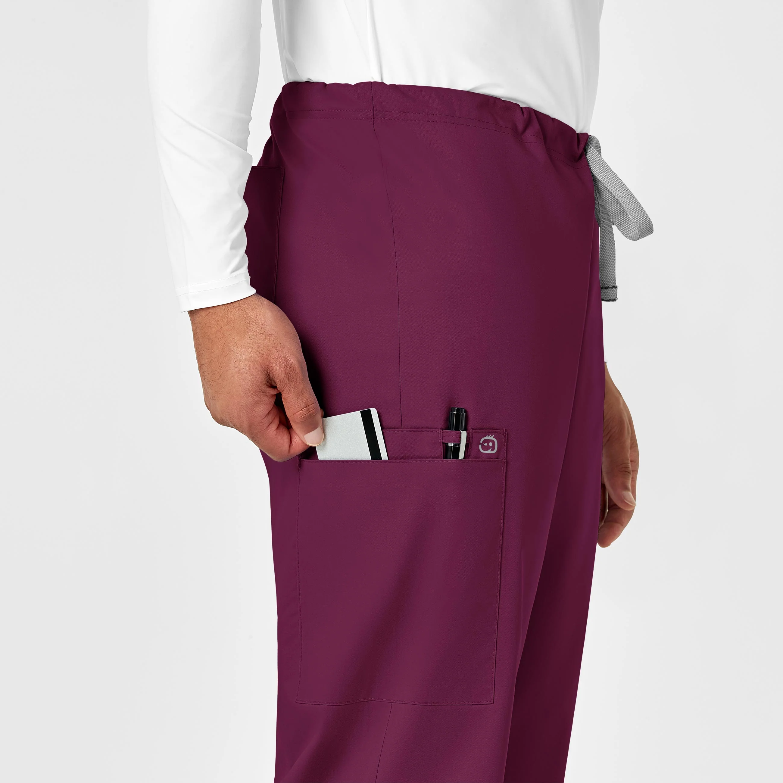 WonderWORK Unisex Drawstring Cargo Scrub Pant - Wine - Image 8